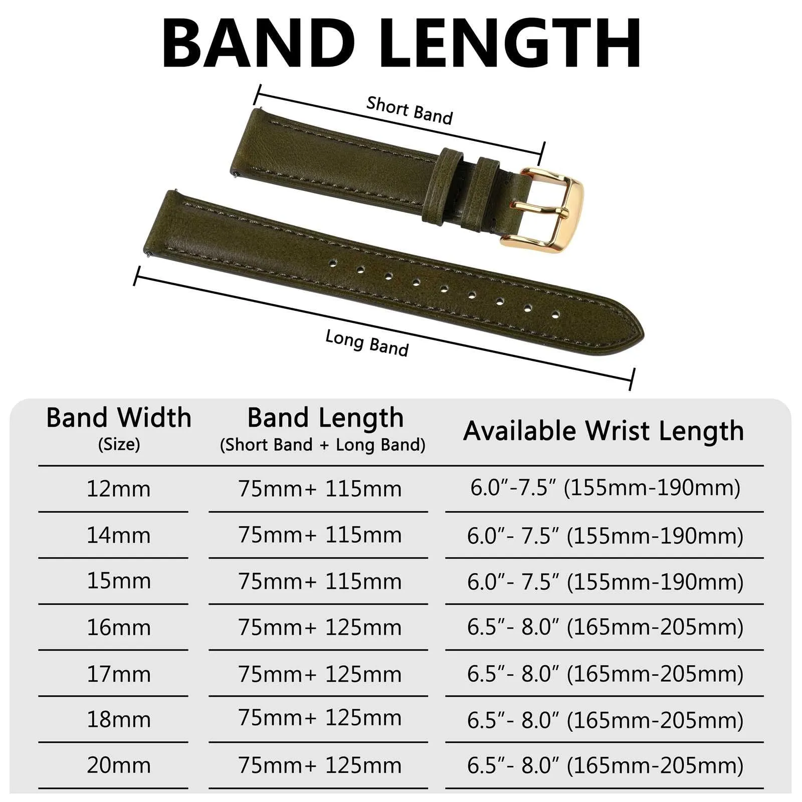 BISONSTRAP Cinturino in Pelle con Sgancio Rapido, 18mm, Verde Marrone (Fibbia Oro) - immagine 8
