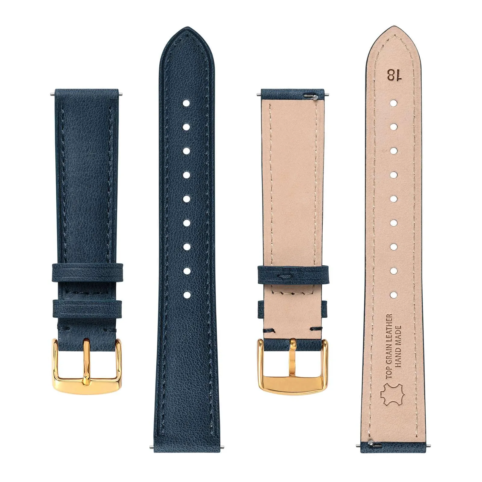 BISONSTRAP Cinturino in Pelle con Sgancio Rapido, 12mm, Blu (Fibbia Oro) - immagine 3