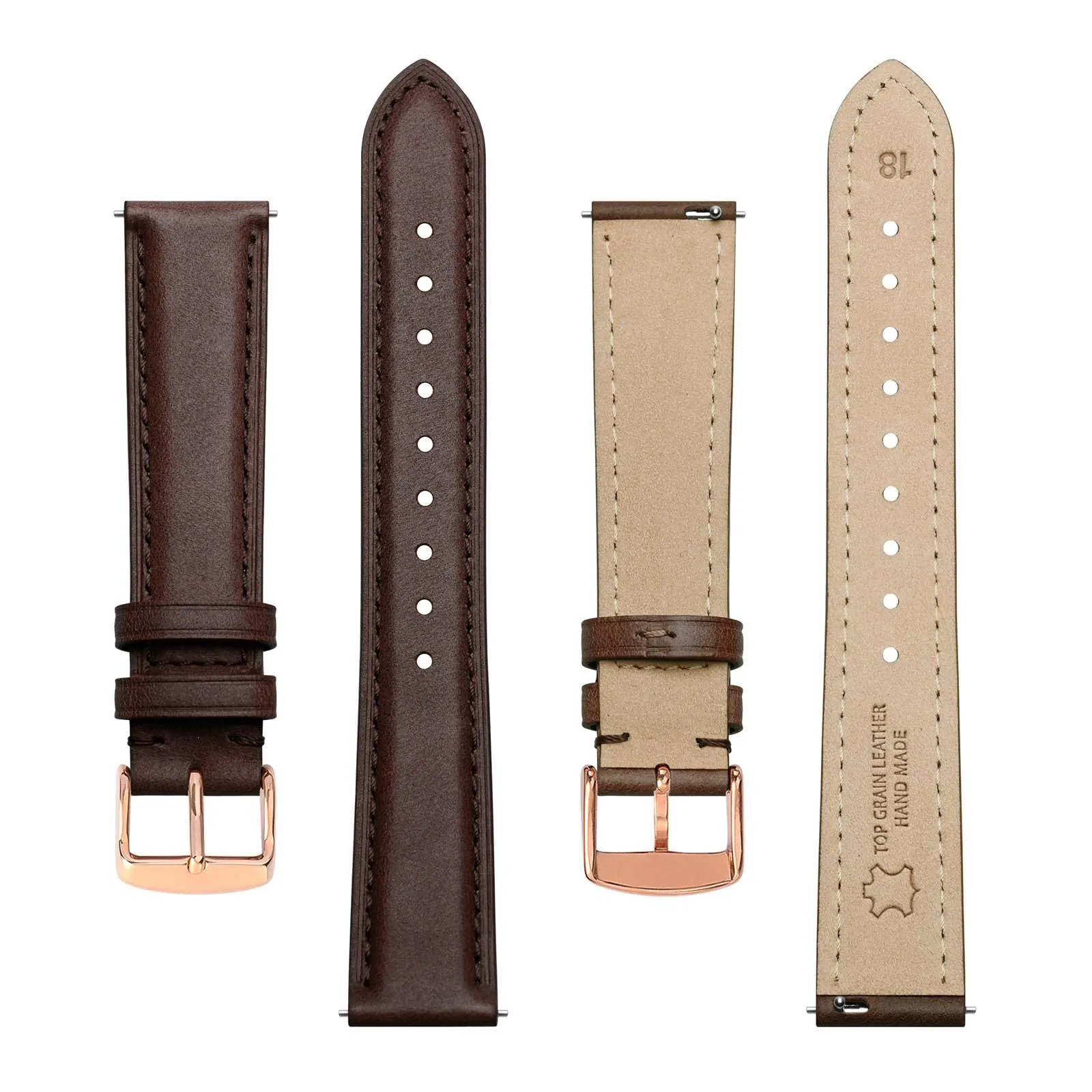 BISONSTRAP Cinturino per Orologi in Pelle, Sgancio Rapido, 17mm, Marrone Scuro (Fibbia Oro Rosa) - immagine 3