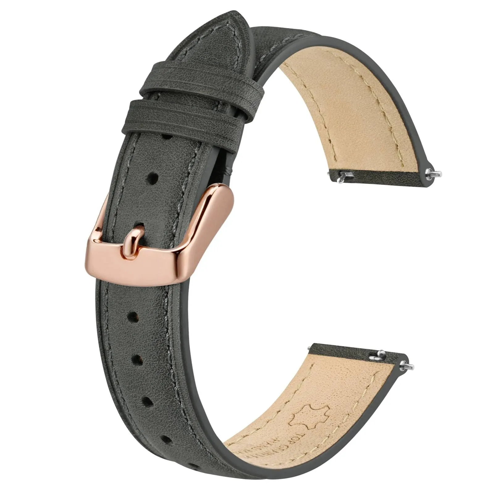 BISONSTRAP Cinturino in Pelle Sgancio Rapido 18mm, Grigio Scuro (Fibbia Oro Rosa) - immagine 1