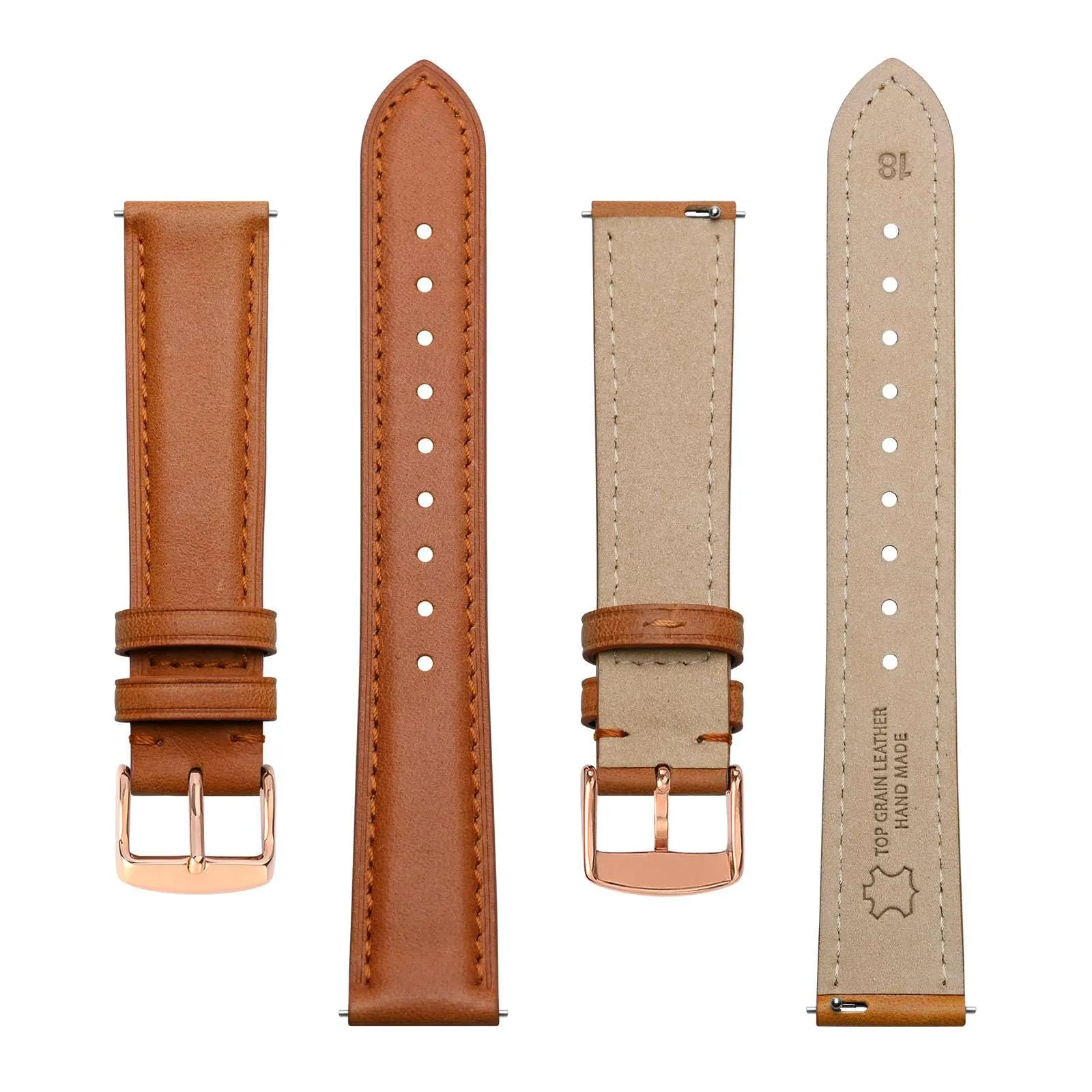 BISONSTRAP Cinturino in Pelle Sgancio Rapido, 20mm, Arancia (Fibbia Oro Rosa) - immagine 3