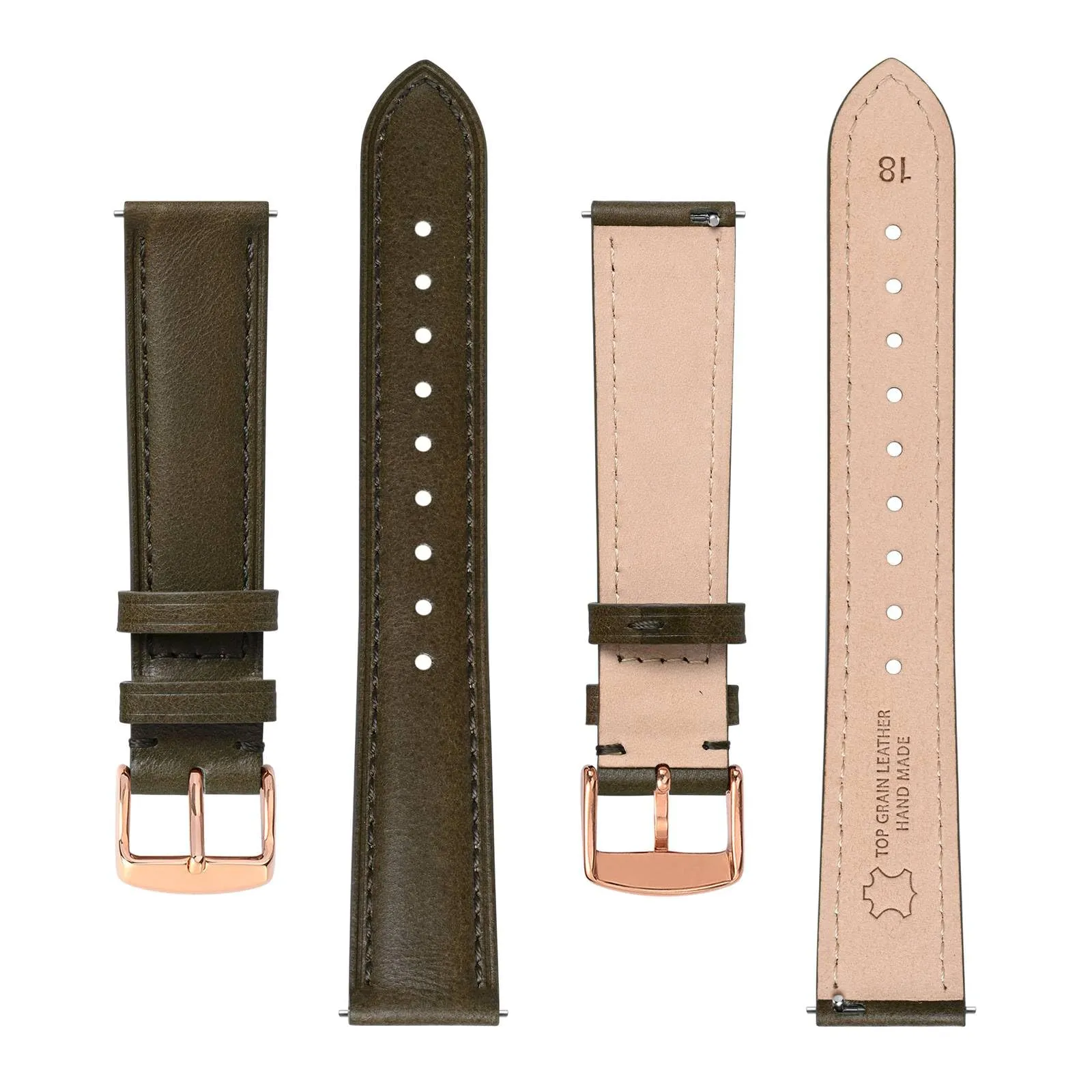 BISONSTRAP Cinturino in Pelle con Sgancio Rapido, 12mm, Verde Marrone (Fibbia Oro Rosa) - immagine 3