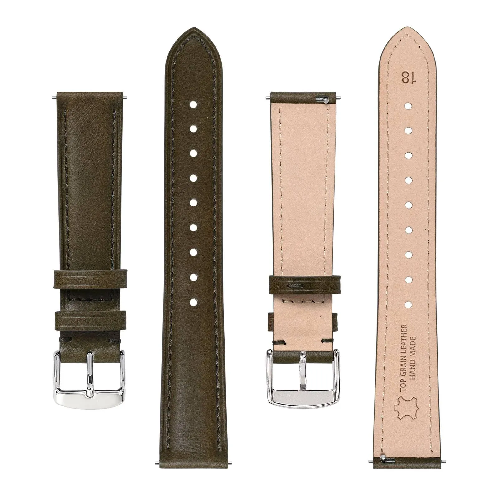 BISONSTRAP Cinturino in Pelle con Sgancio Rapido, 12mm, Verde Marrone (Fibbia Argento) - immagine 3