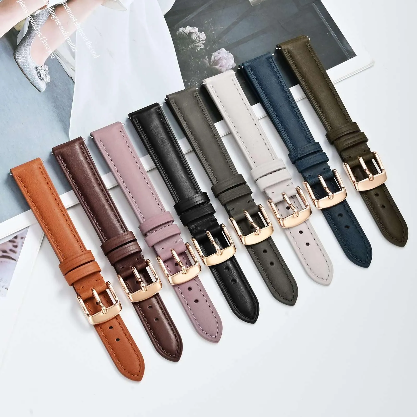 BISONSTRAP Cinturino in Pelle con Sgancio Rapido, 18mm, Verde Marrone (Fibbia Oro Rosa) - immagine 7
