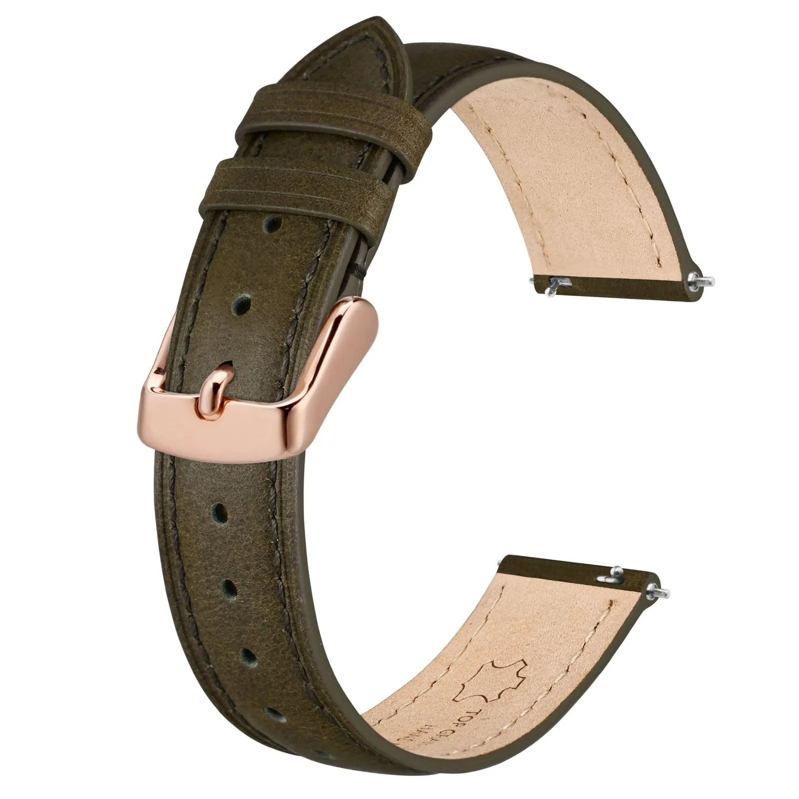 BISONSTRAP Cinturino in Pelle con Sgancio Rapido, 14mm, Verde Marrone (Fibbia Oro Rosa) - immagine 1