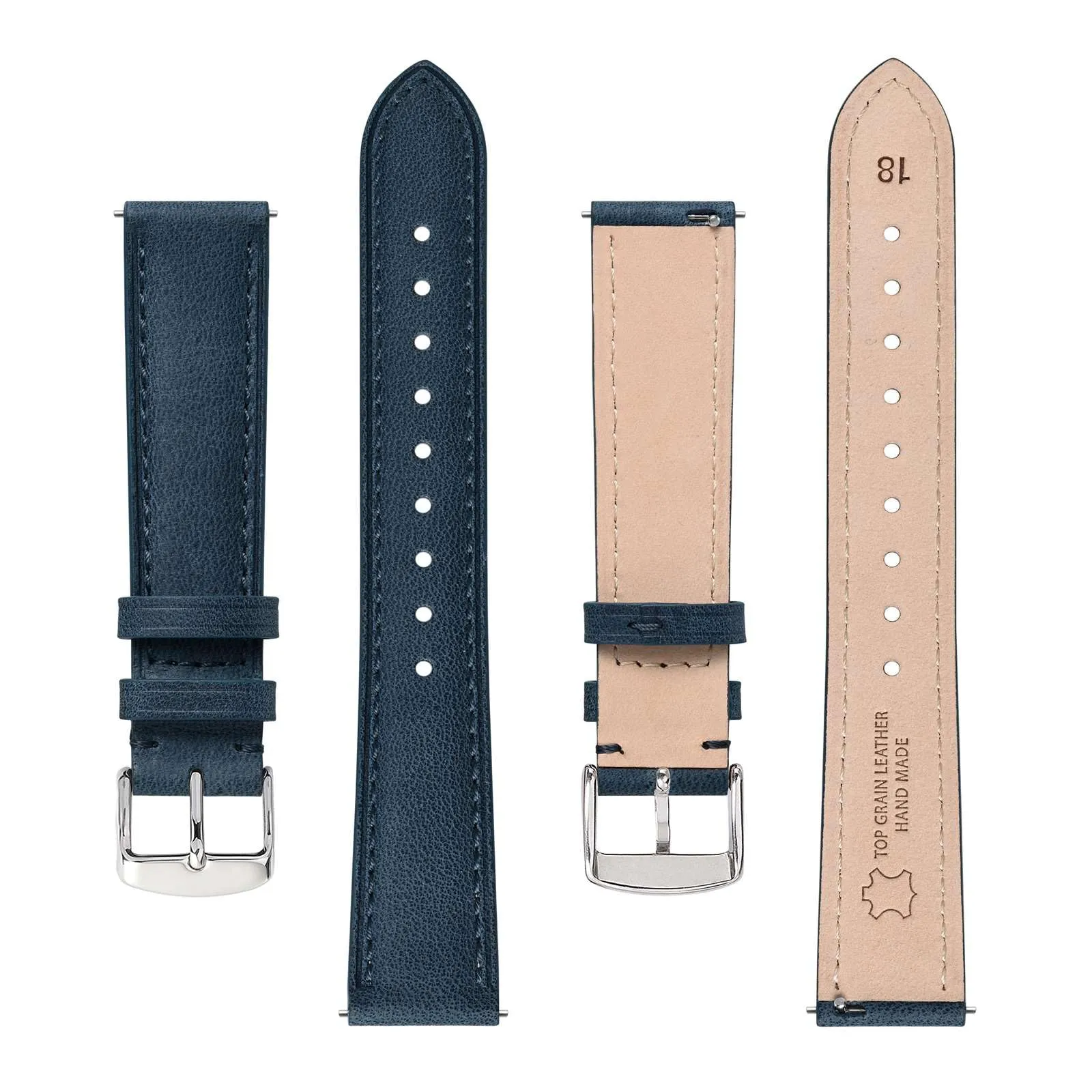 BISONSTRAP Cinturino in Pelle Sgancio Rapido, 12mm, Blu (Fibbia Argento) - immagine 3