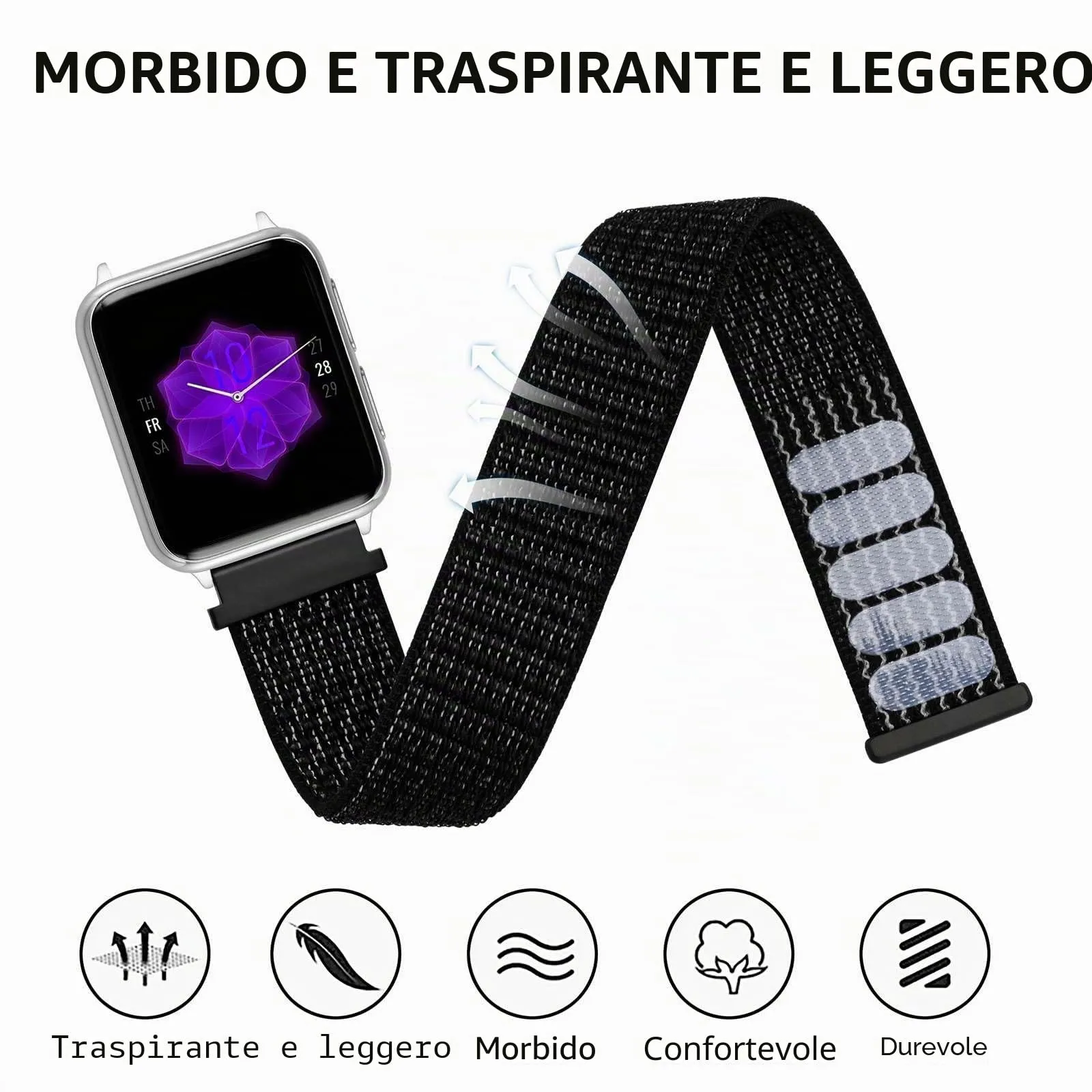 ANNEFIT Cinturino in Nylon 22mm, Set da 2 Pezzi Regolabile Sport a Sgancio Rapido (Nero e Nero Riflettente) - immagine 4