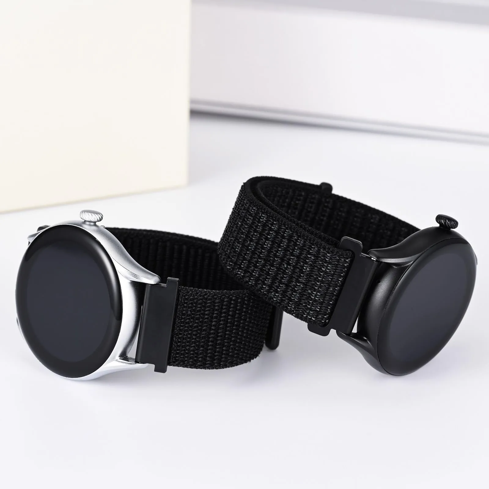 ANNEFIT Cinturino in Nylon 20mm, Set da 2 Pezzi Regolabile Sport a Sgancio Rapido (Nero e Nero Riflettente) - immagine 2
