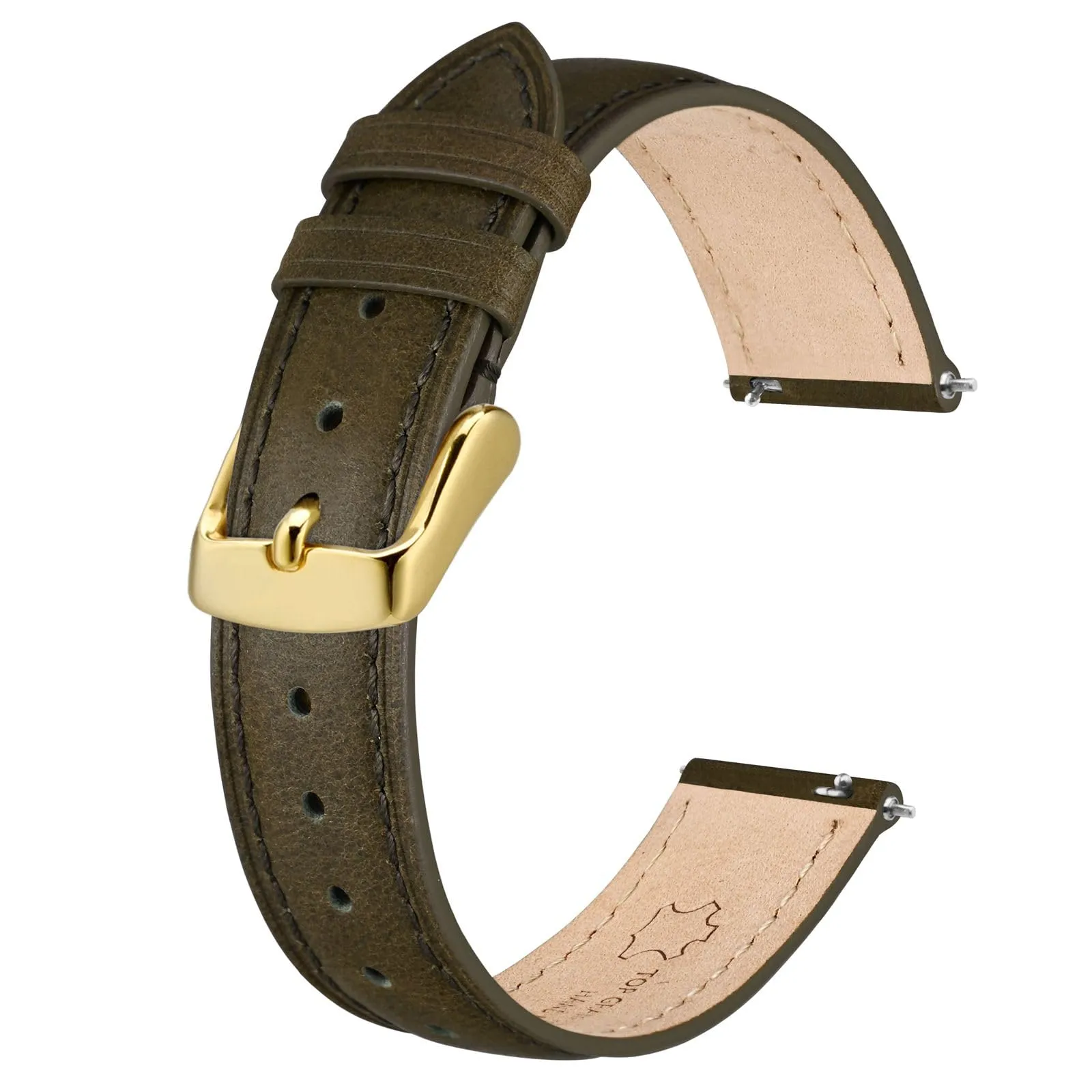 BISONSTRAP Cinturino in Pelle con Sgancio Rapido, 14mm, Verde Marrone (Fibbia Oro) - immagine 1