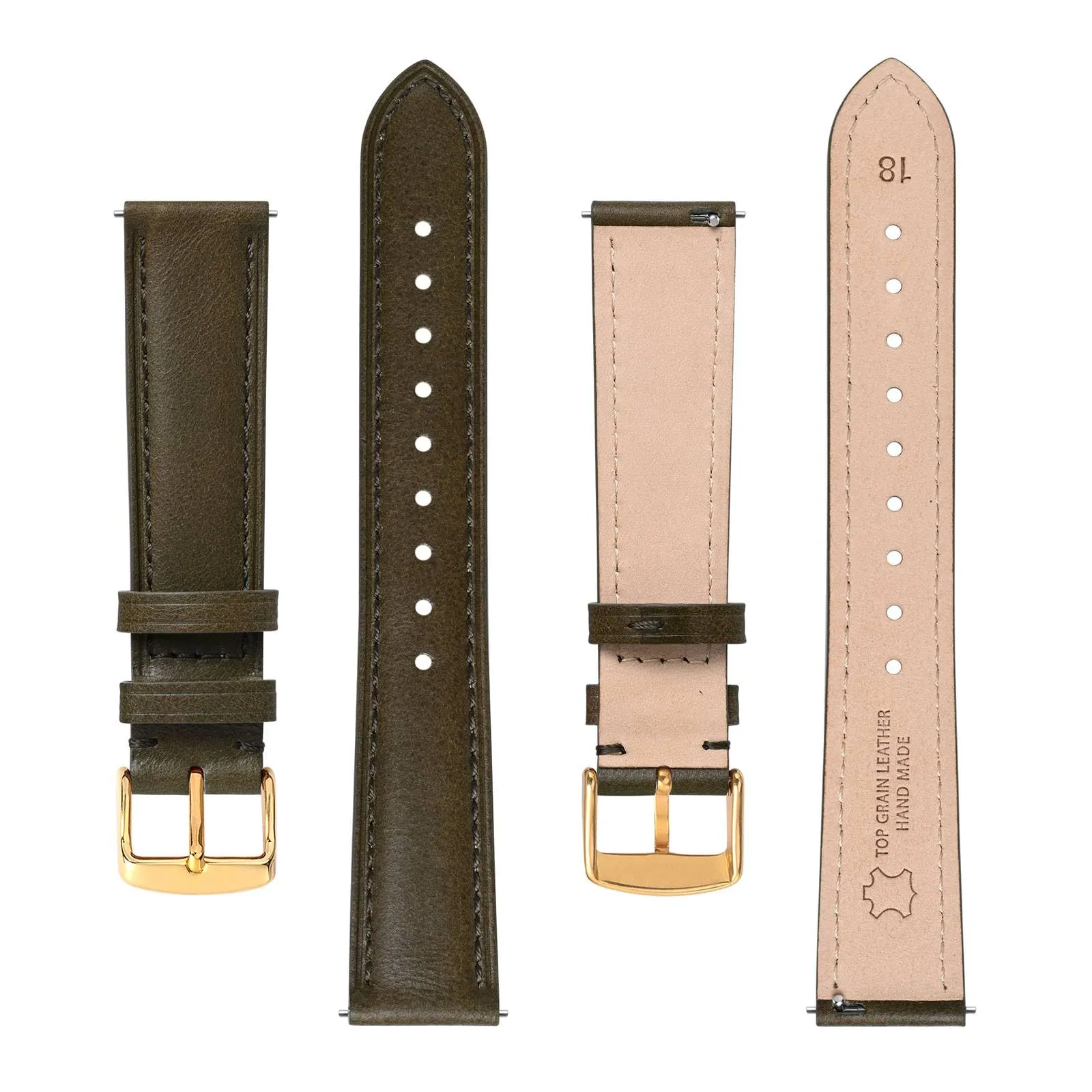 BISONSTRAP Cinturino in Pelle Sgancio Rapido, 12mm, Verde Marrone (Fibbia Oro) - immagine 3