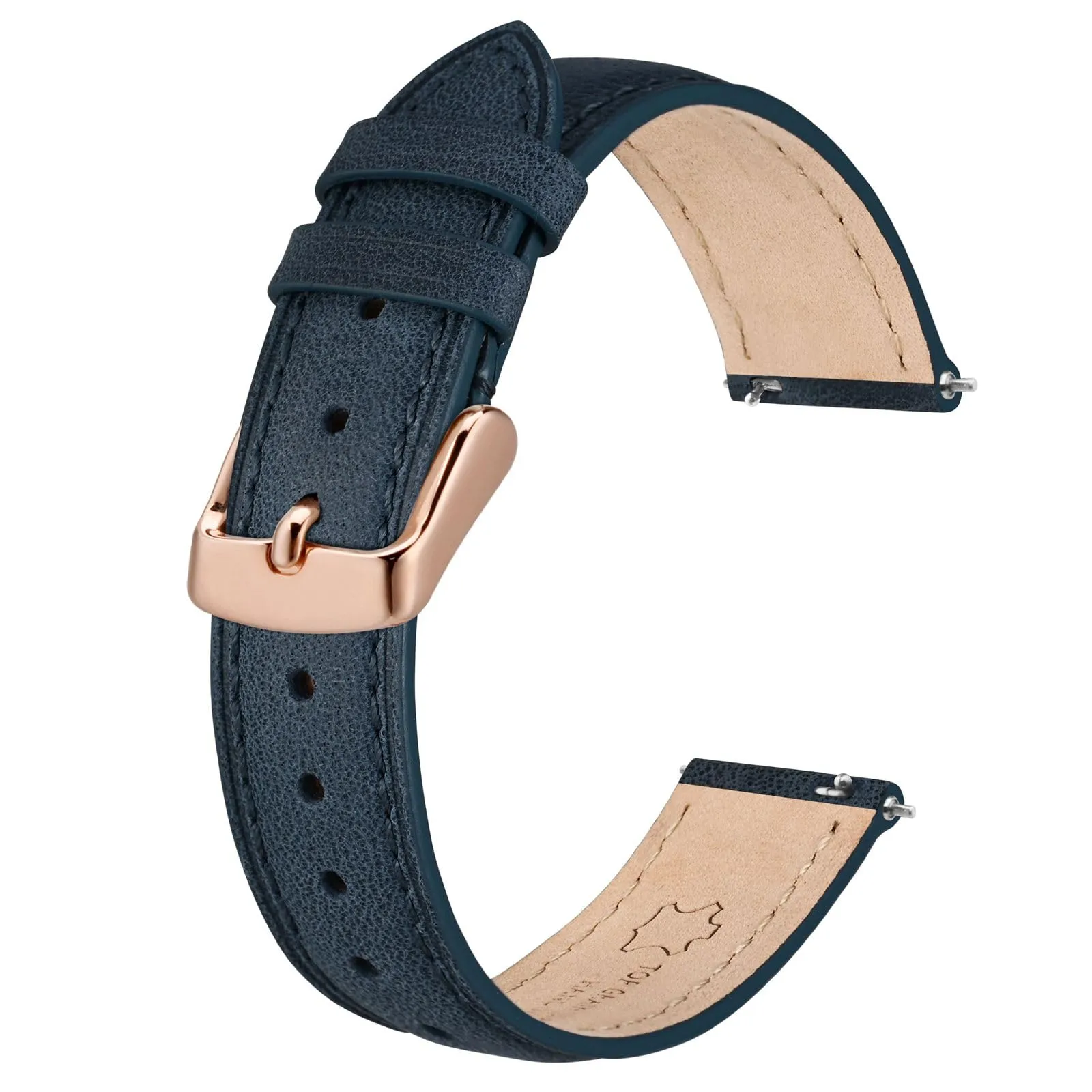 BISONSTRAP Cinturino in Pelle con Sgancio Rapido, 20mm, Blu (Fibbia Oro Rosa) - immagine 1