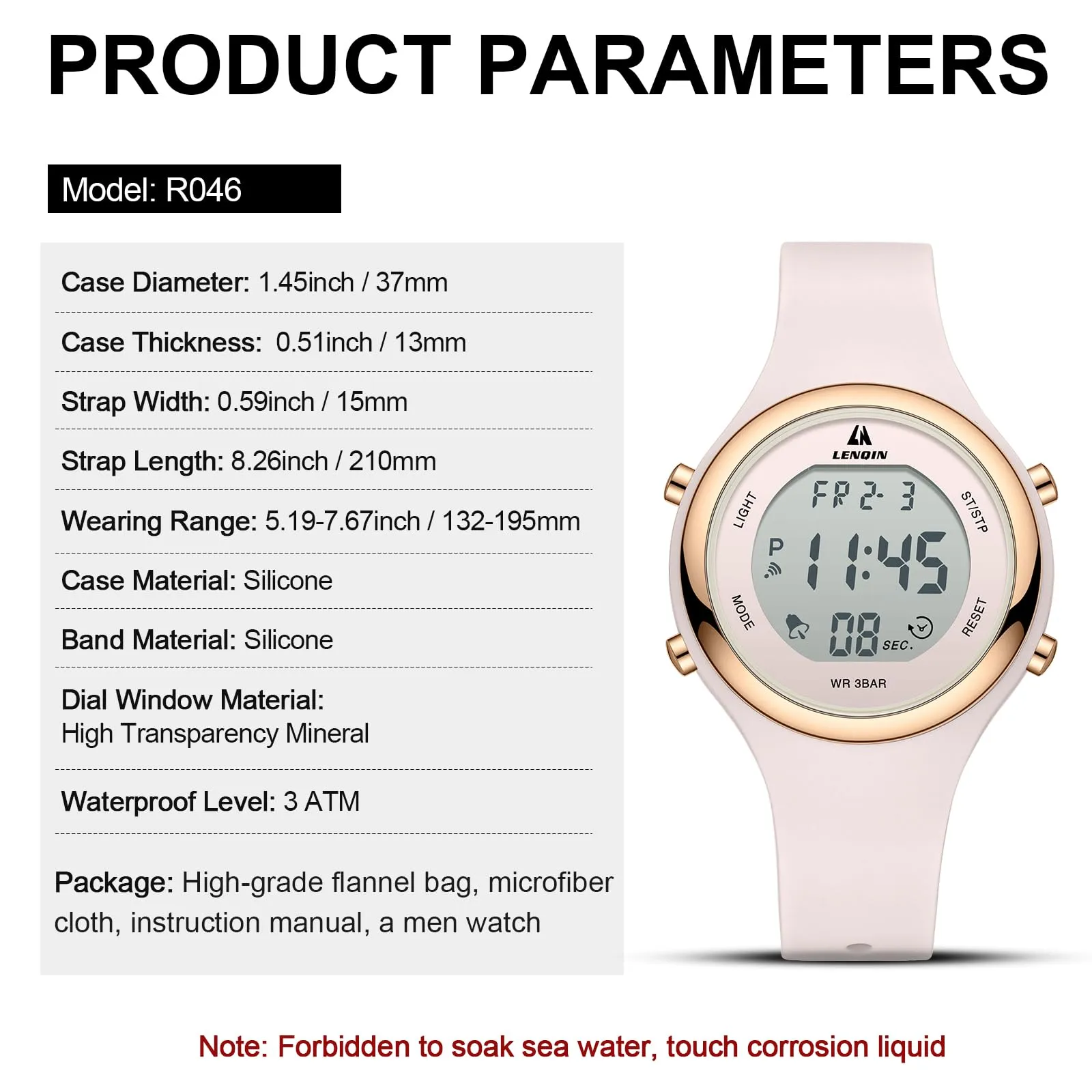 LN LENQIN Orologio Digitale da Donna Sportivo Cinturino Silicone 3ATM - immagine 7