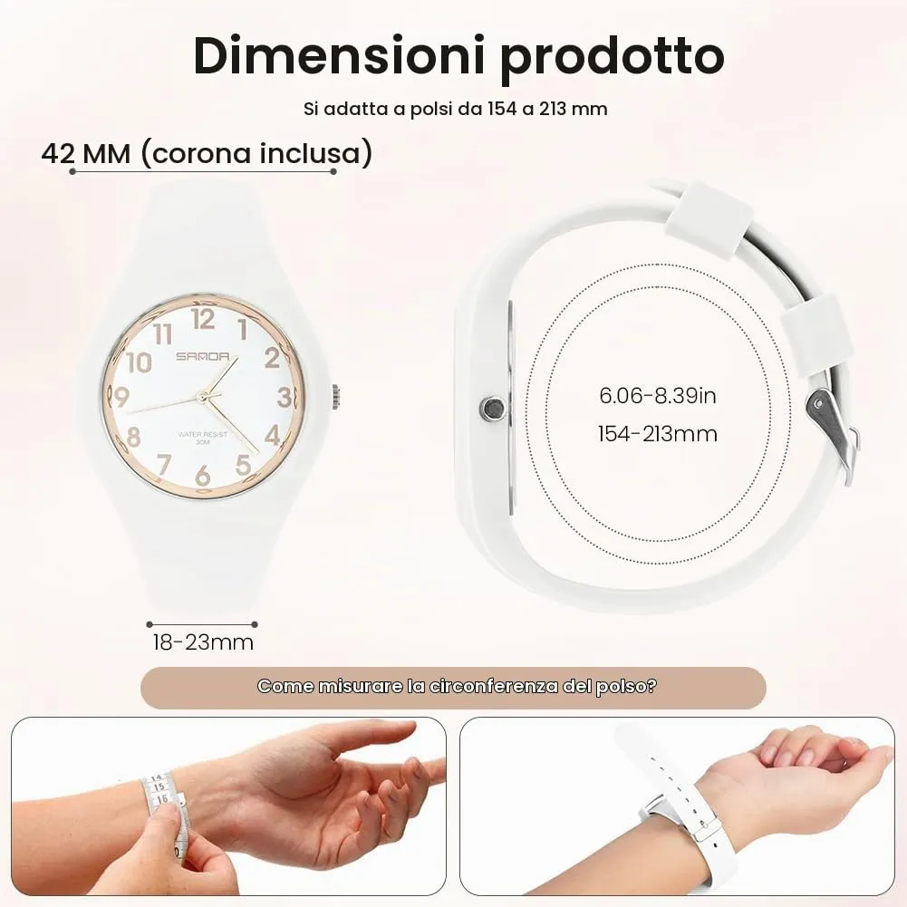 AOOSU Orologio Digitale da Donna, Cinturino in Silicone, Resistente all'Acqua 30 Metri (Oro Bianco) - immagine 2