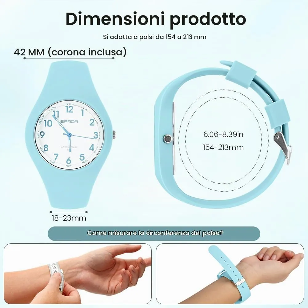 AOOSU Orologio Digitale da Donna, Cinturino in Silicone, Resistente all'Acqua 30 Metri (Blu Nebbia) - immagine 2