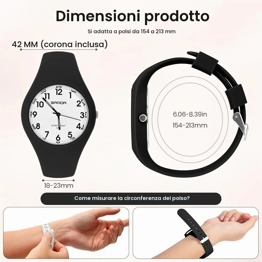 AOOSU Orologio Digitale Sportivo da Donna, Cinturino in Silicone, Resistente all'Acqua 30 Metri (Bianco e Nero) - immagine 2