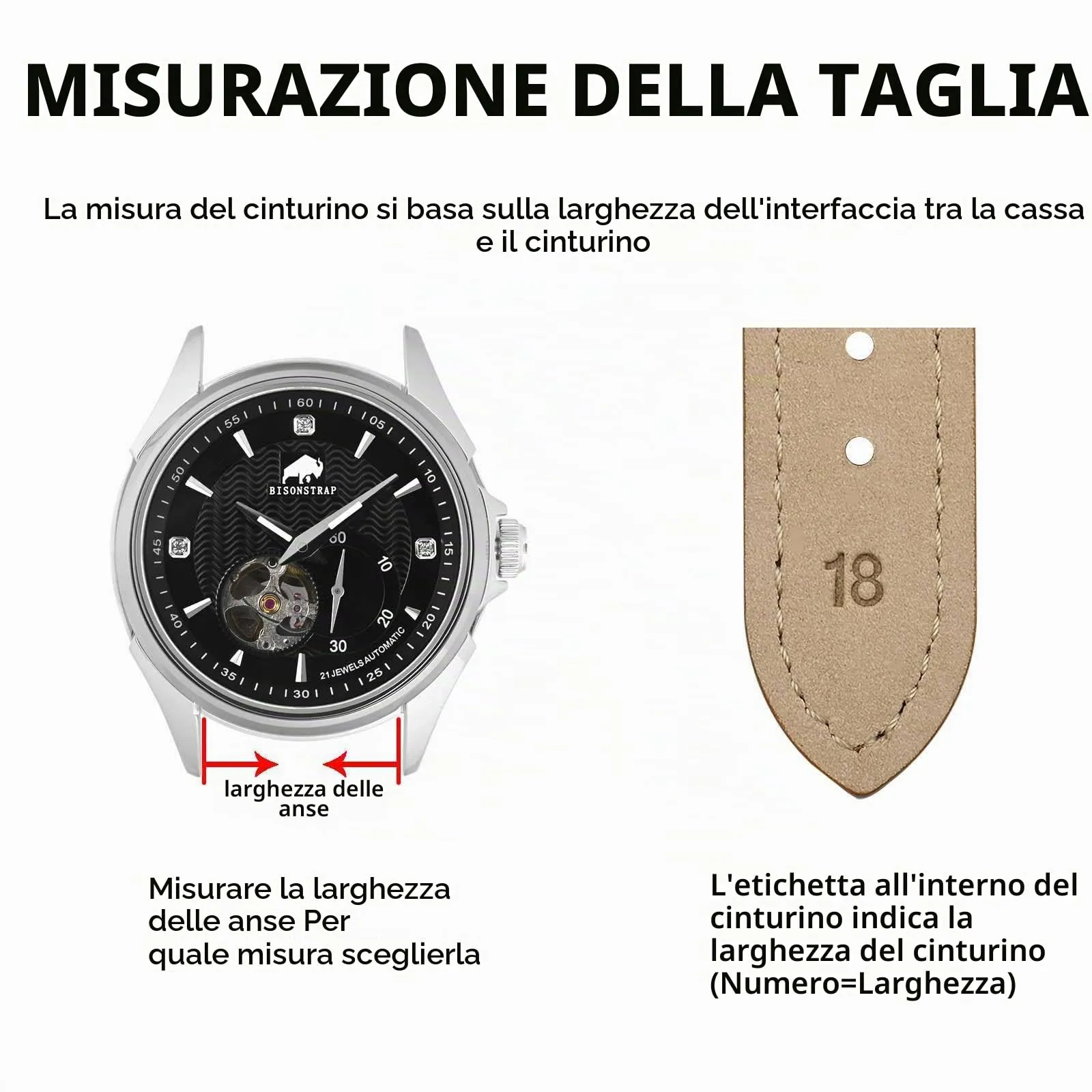BISONSTRAP Cinturino in Pelle con Sgancio Rapido, 12mm, Nero (Fibbia Oro Rosa) - immagine 5