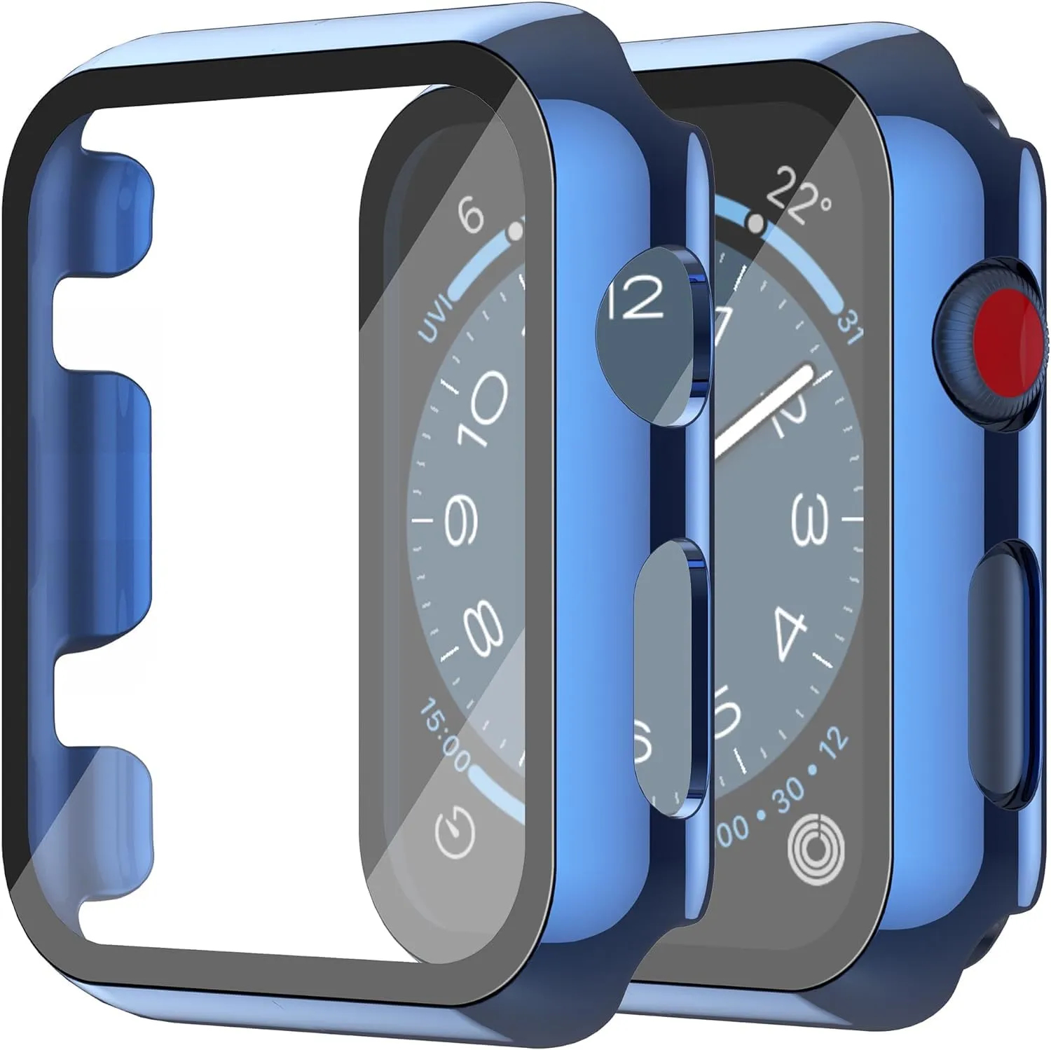 Misxi Cover PC con Vetro Temperato per Apple Watch Serie 3 Serie 2 38mm, 1 Blu + 1 Trasparente - immagine 1