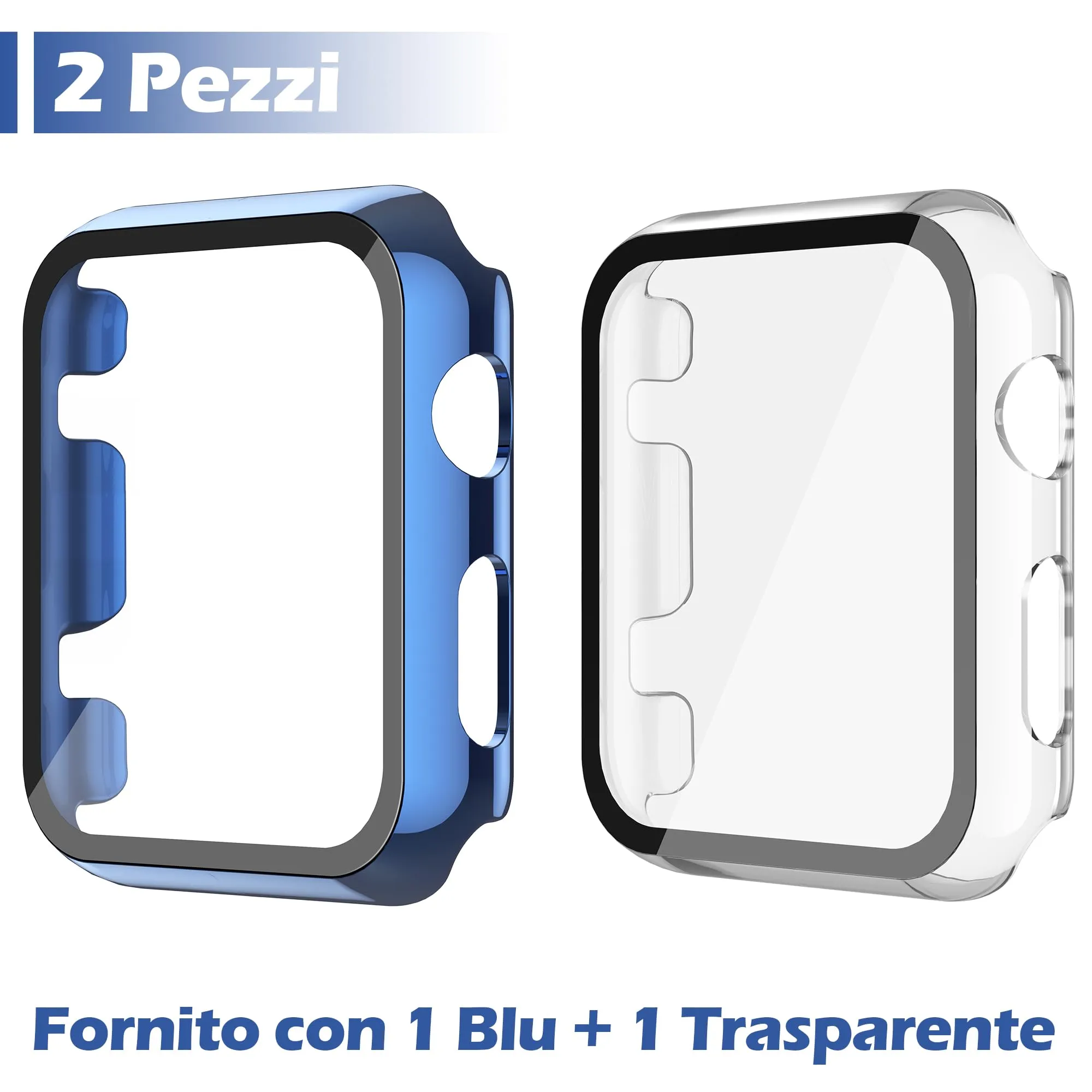 Misxi Cover PC con Vetro Temperato per Apple Watch Serie 3 Serie 2 38mm, 1 Blu + 1 Trasparente - immagine 2