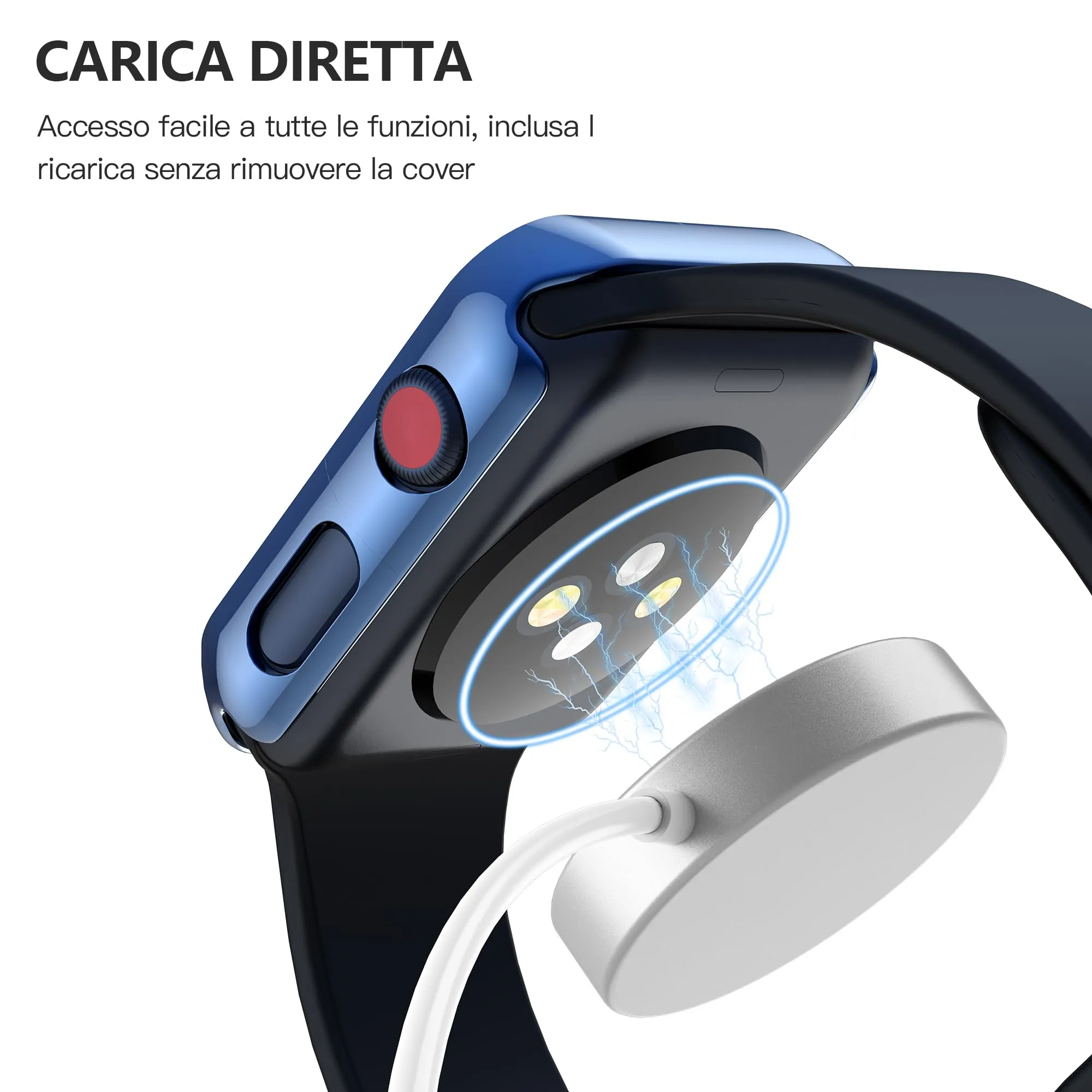 Misxi Cover PC con Vetro Temperato per Apple Watch Serie 3 Serie 2 38mm, 1 Blu + 1 Trasparente - immagine 4