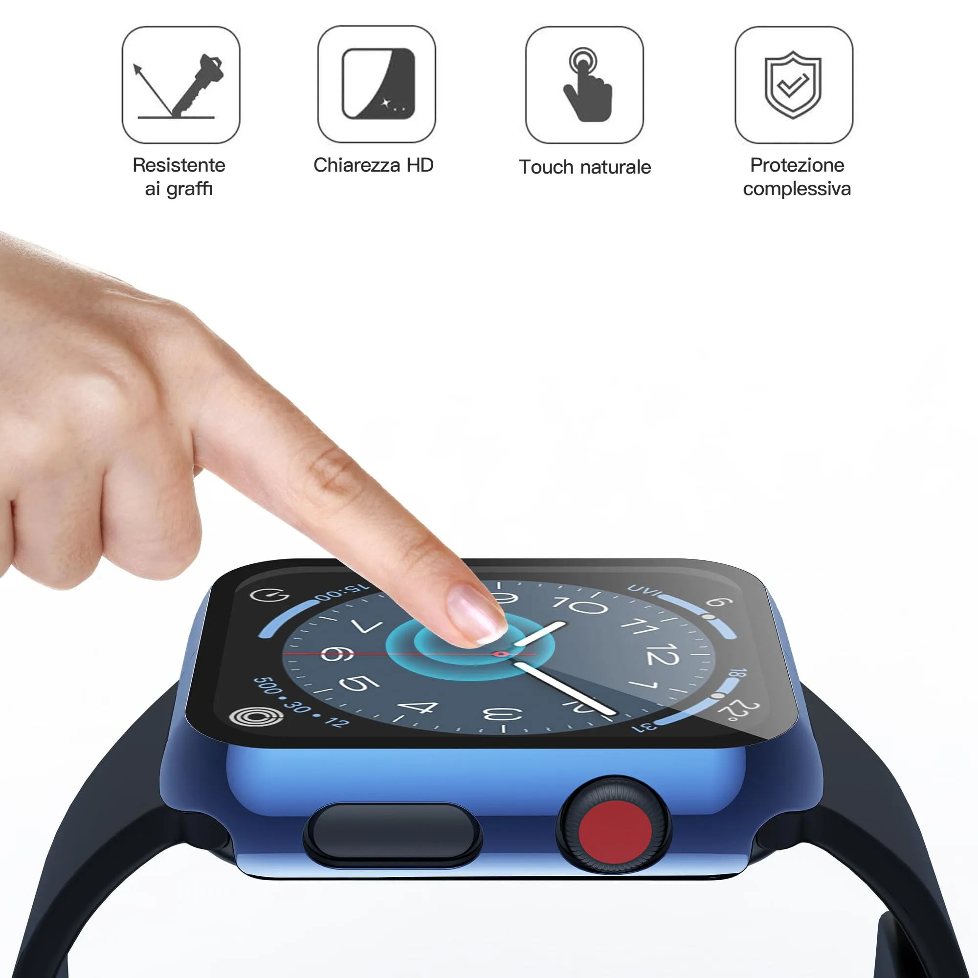 Misxi Cover PC con Vetro Temperato per Apple Watch Serie 3 Serie 2 38mm, 1 Blu + 1 Trasparente - immagine 5
