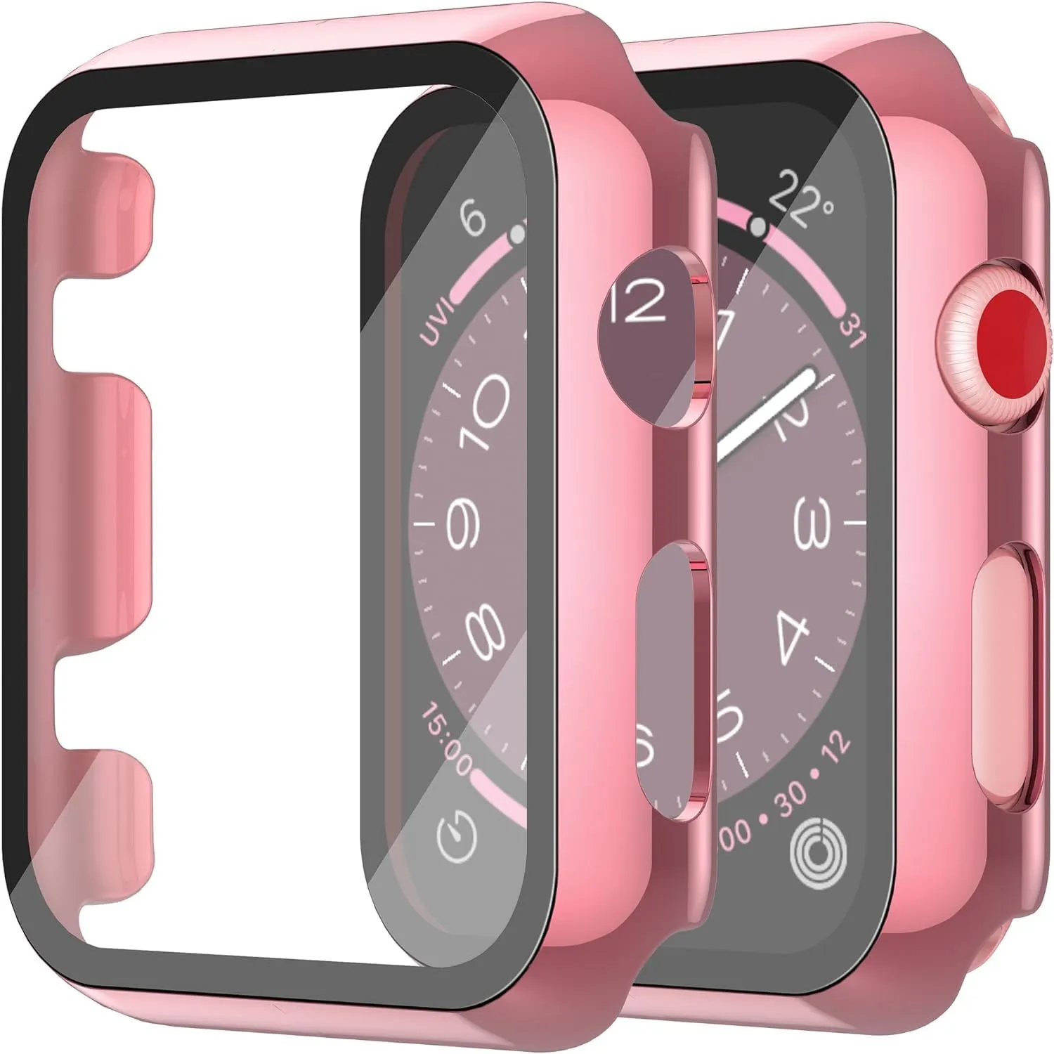 Misxi Cover PC con Vetro Temperato per Apple Watch Serie 3 Serie 2 42mm, 1 Rose Pink + 1 Trasparente - immagine 1