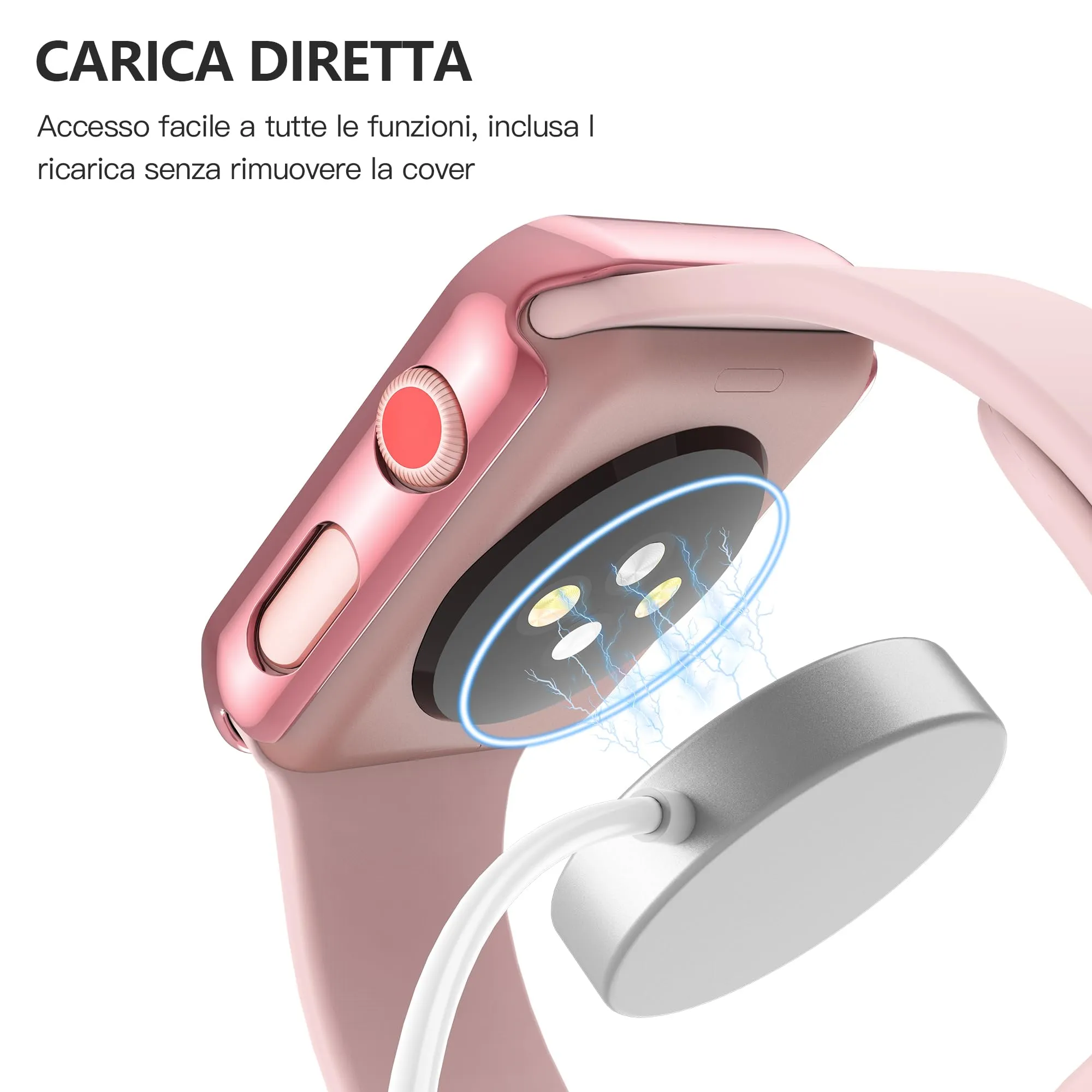 Misxi Cover PC con Vetro Temperato per Apple Watch Serie 3 Serie 2 42mm, 1 Rose Pink + 1 Trasparente - immagine 4