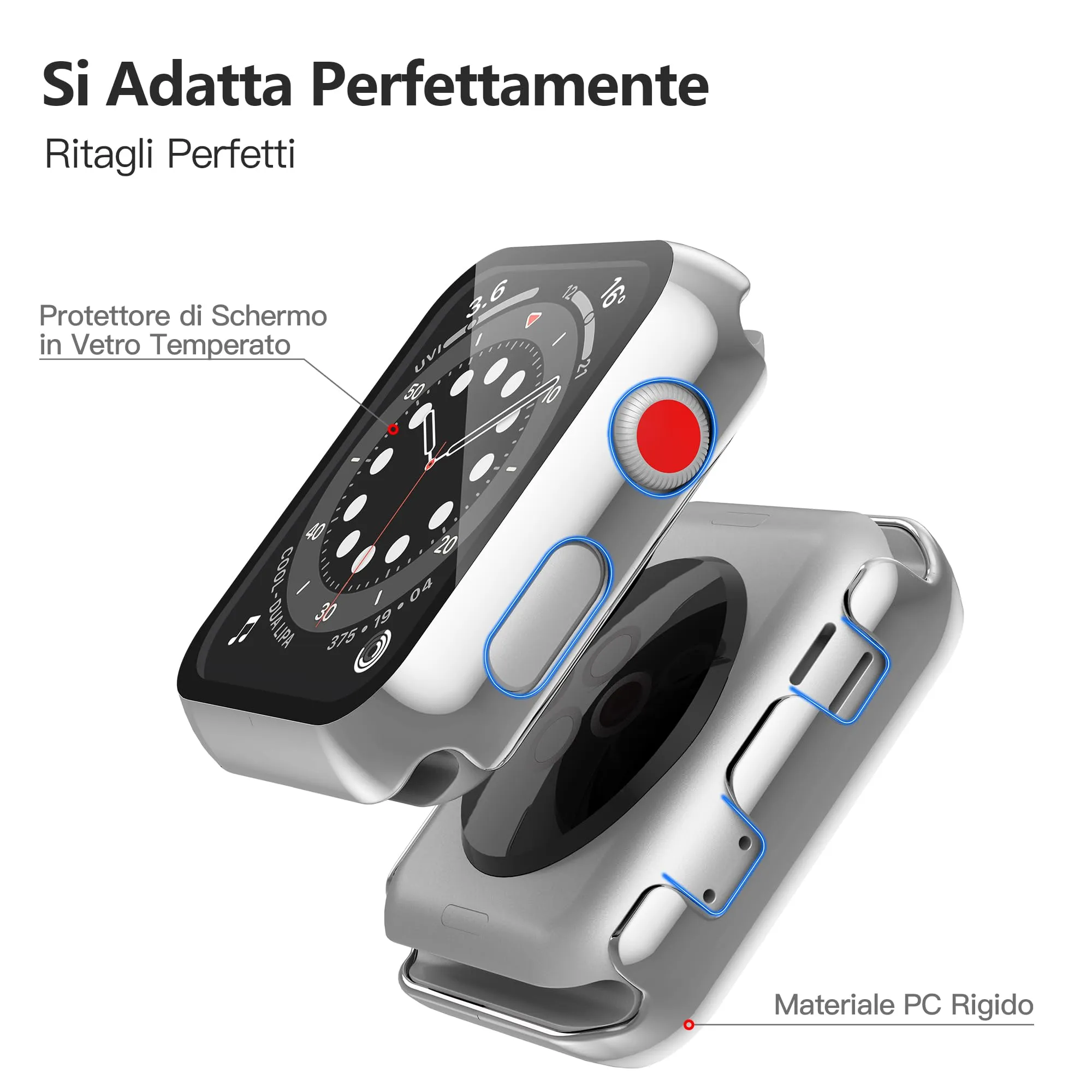 Misxi Cover PC con Protezione Schermo in Vetro Temperato per Apple Watch Serie 3 Serie 2 42mm, 1 Argento + 1 Trasparente - immagine 6