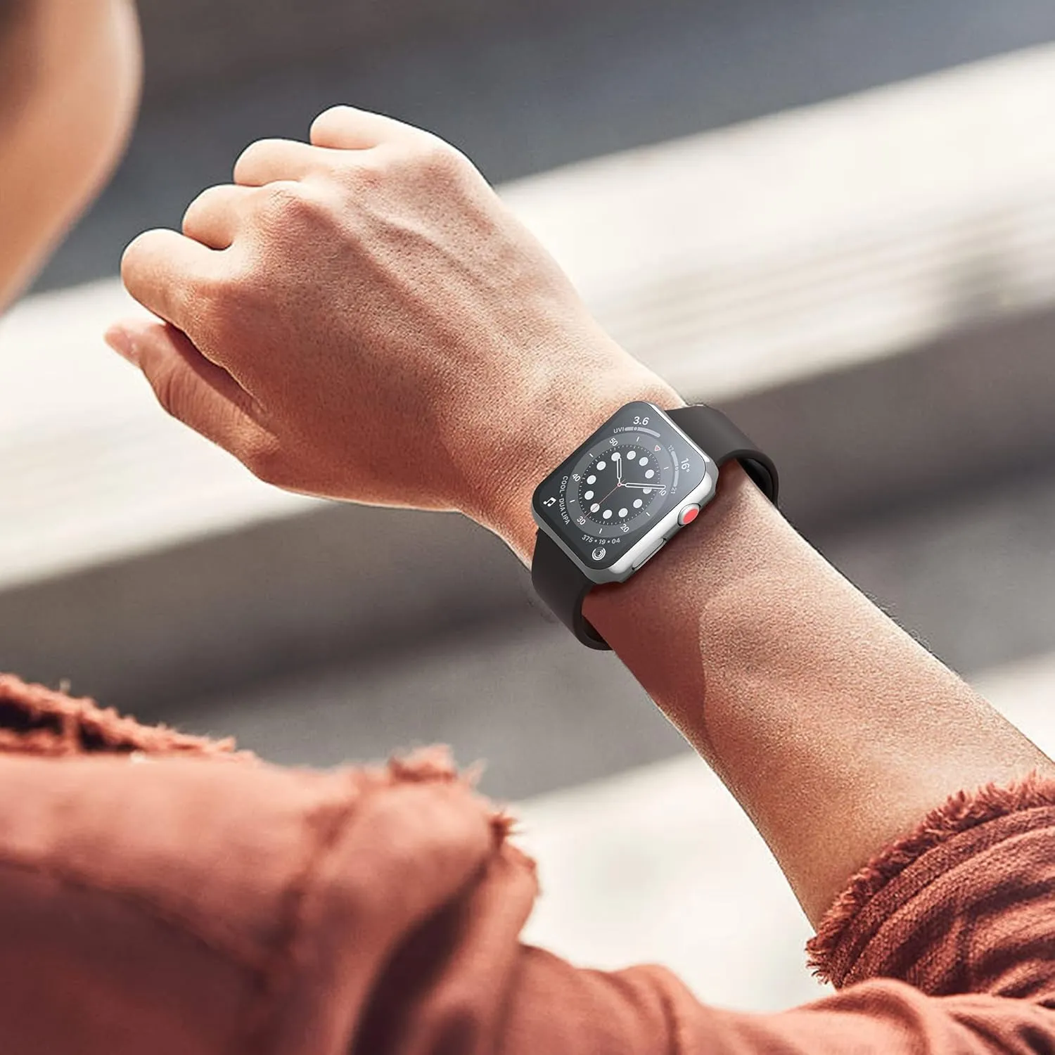 Misxi Cover PC con Protezione Schermo in Vetro Temperato per Apple Watch Serie 3 Serie 2 42mm, 1 Argento + 1 Trasparente - immagine 9