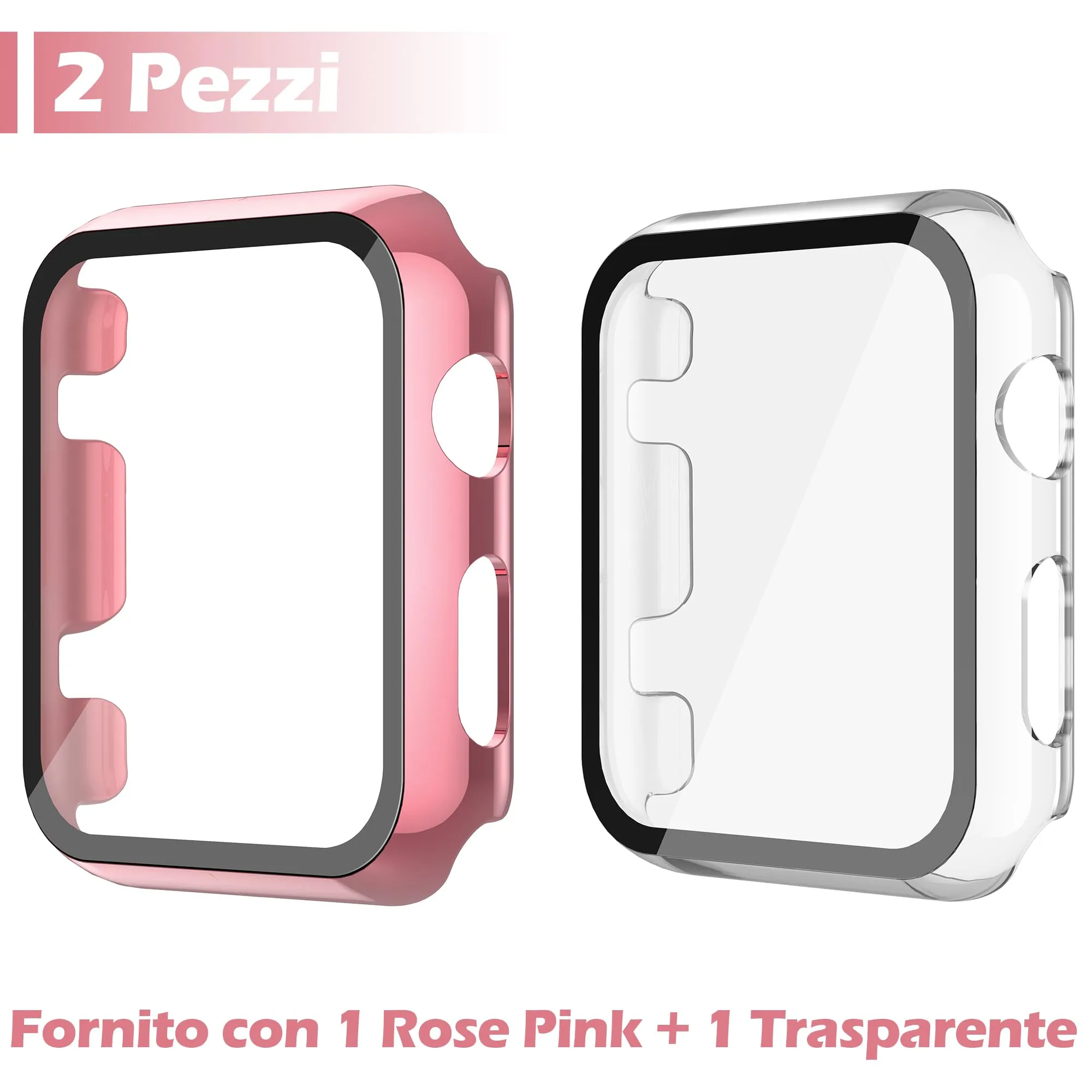 Misxi Cover PC con Vetro Temperato per Apple Watch Serie 2/3 38mm, Rose Pink e Trasparente (2 Pezzi) - immagine 2