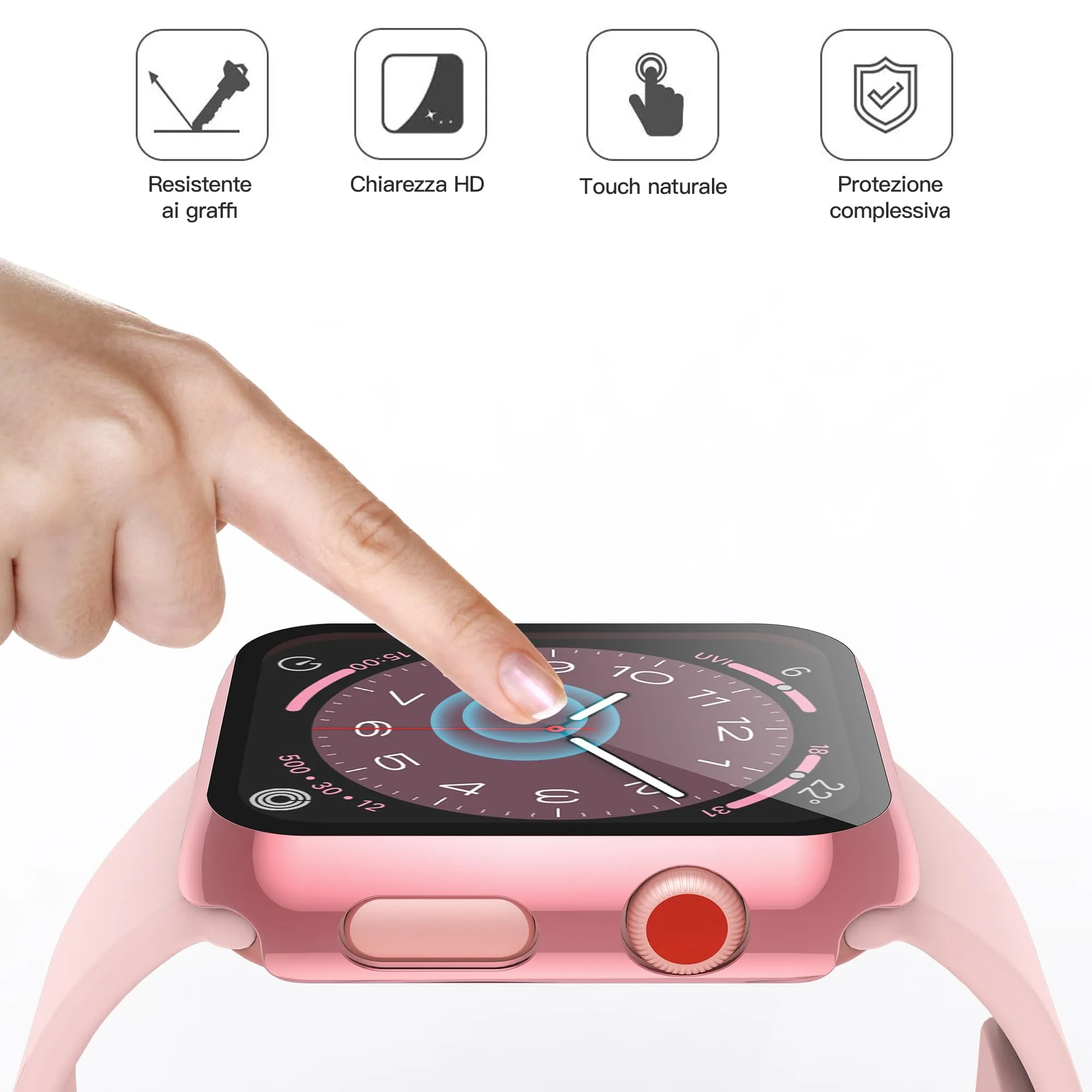 Misxi Cover PC con Vetro Temperato per Apple Watch Serie 2/3 38mm, Rose Pink e Trasparente (2 Pezzi) - immagine 5
