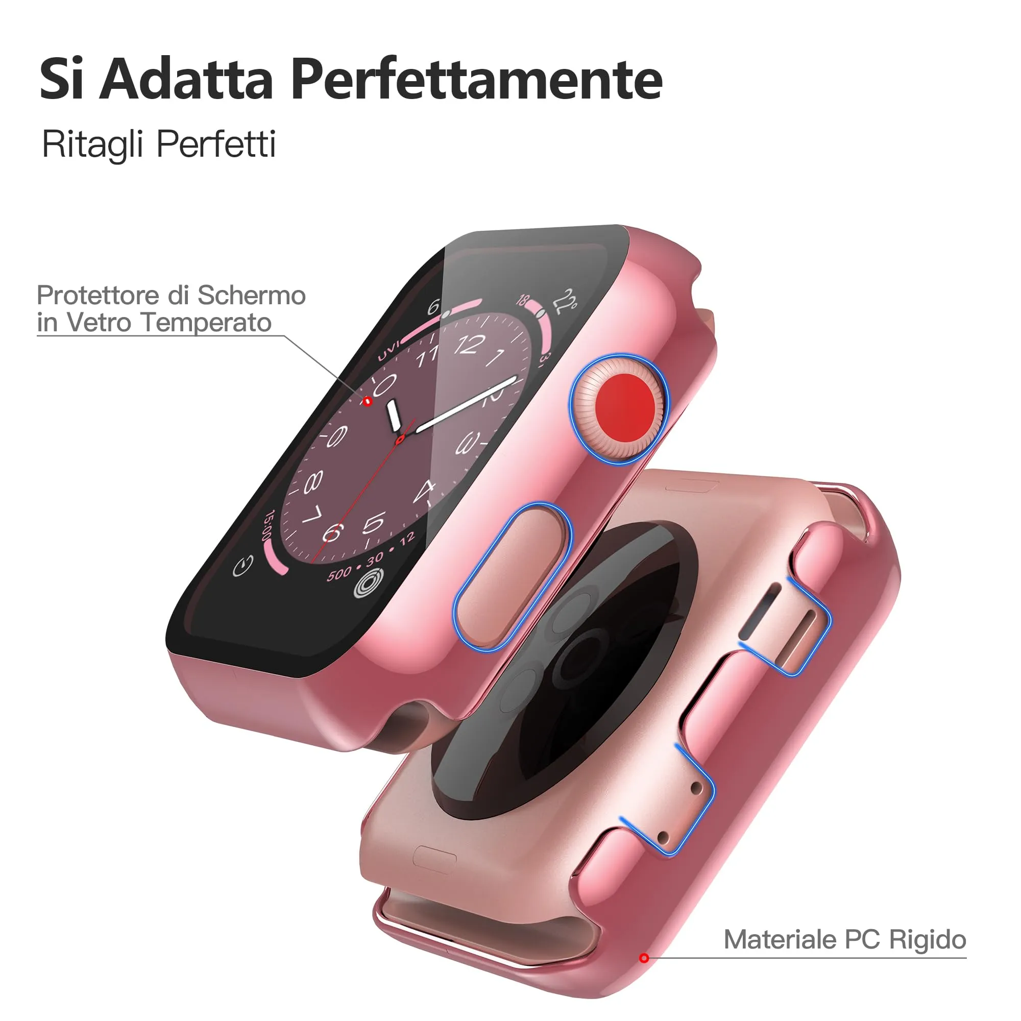 Misxi Cover PC con Vetro Temperato per Apple Watch Serie 2/3 38mm, Rose Pink e Trasparente (2 Pezzi) - immagine 6