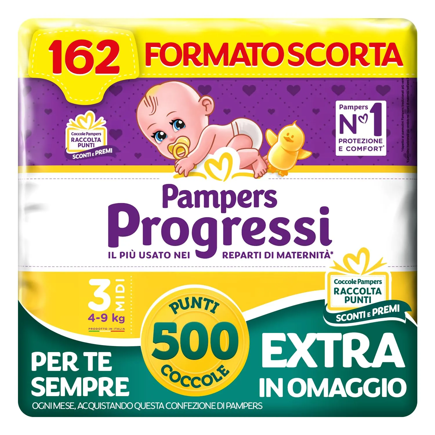 Pampers Progressi Midi, Taglia 3 (4-9 kg), 162 Pannolini Neonato - immagine 1