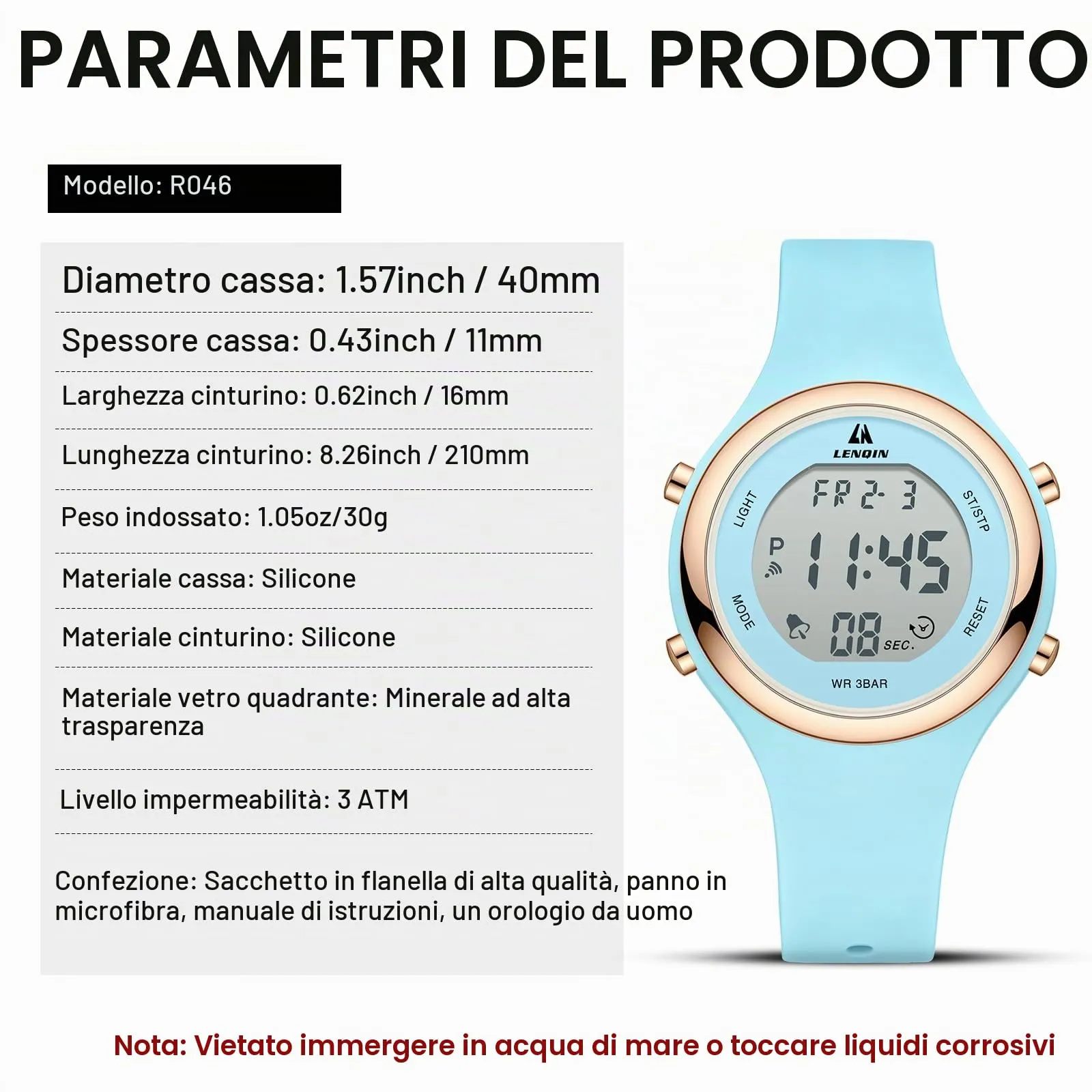 LN LENQIN Orologio Digitale da Donna Sportivo Cinturino Silicone 3ATM - immagine 7