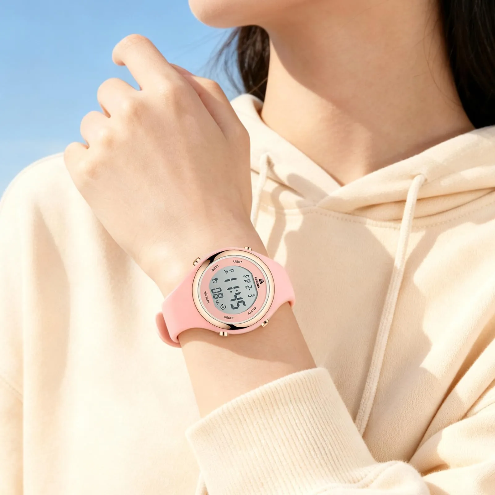 LN LENQIN Orologio Digitale da Donna Sportivo, Cinturino in Silicone, 3ATM, Rosa, R046 - immagine 5