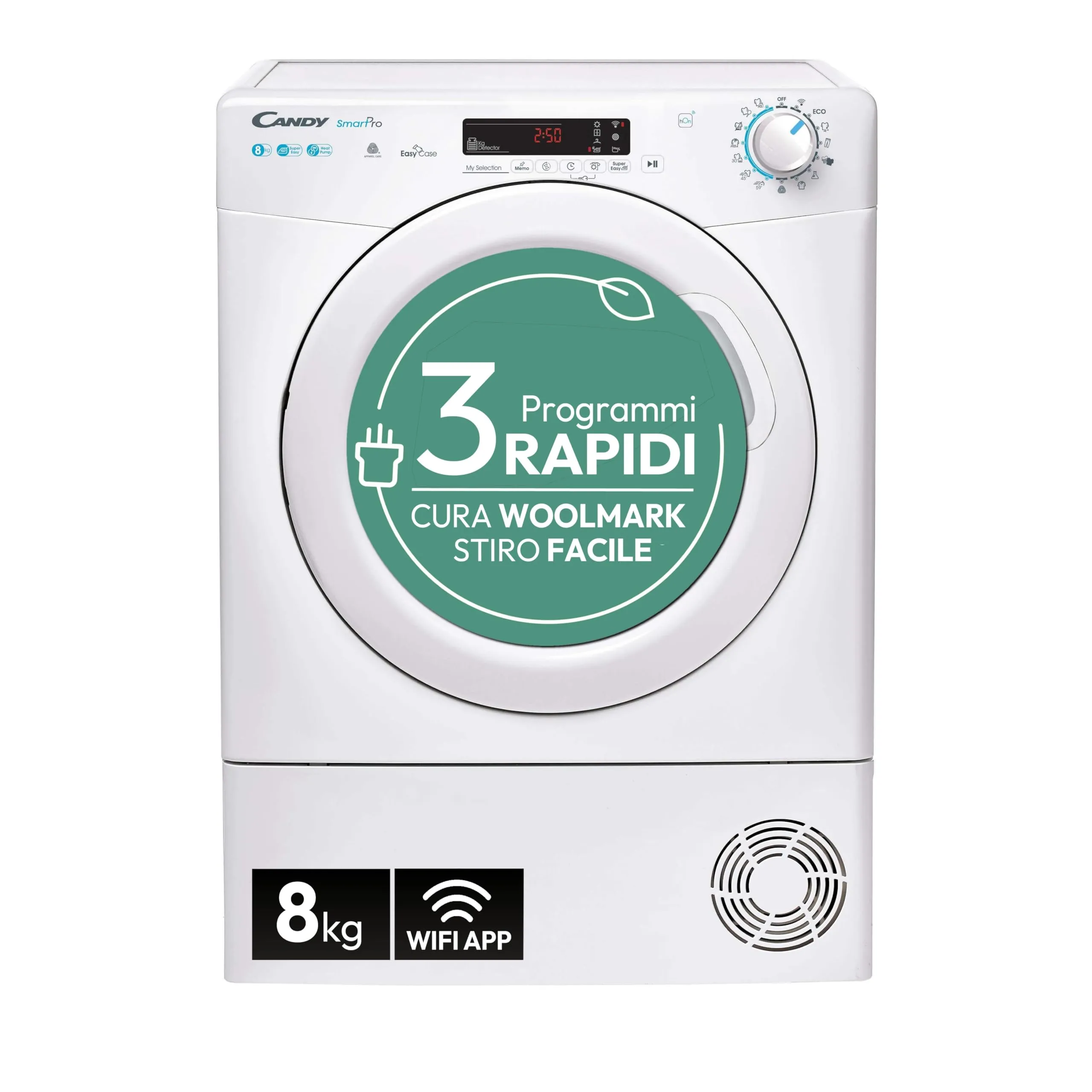 Candy Smart Pro CSOE H8A2DE-S Asciugatrice a Pompa di Calore, 8 Kg, Bianco - immagine 1