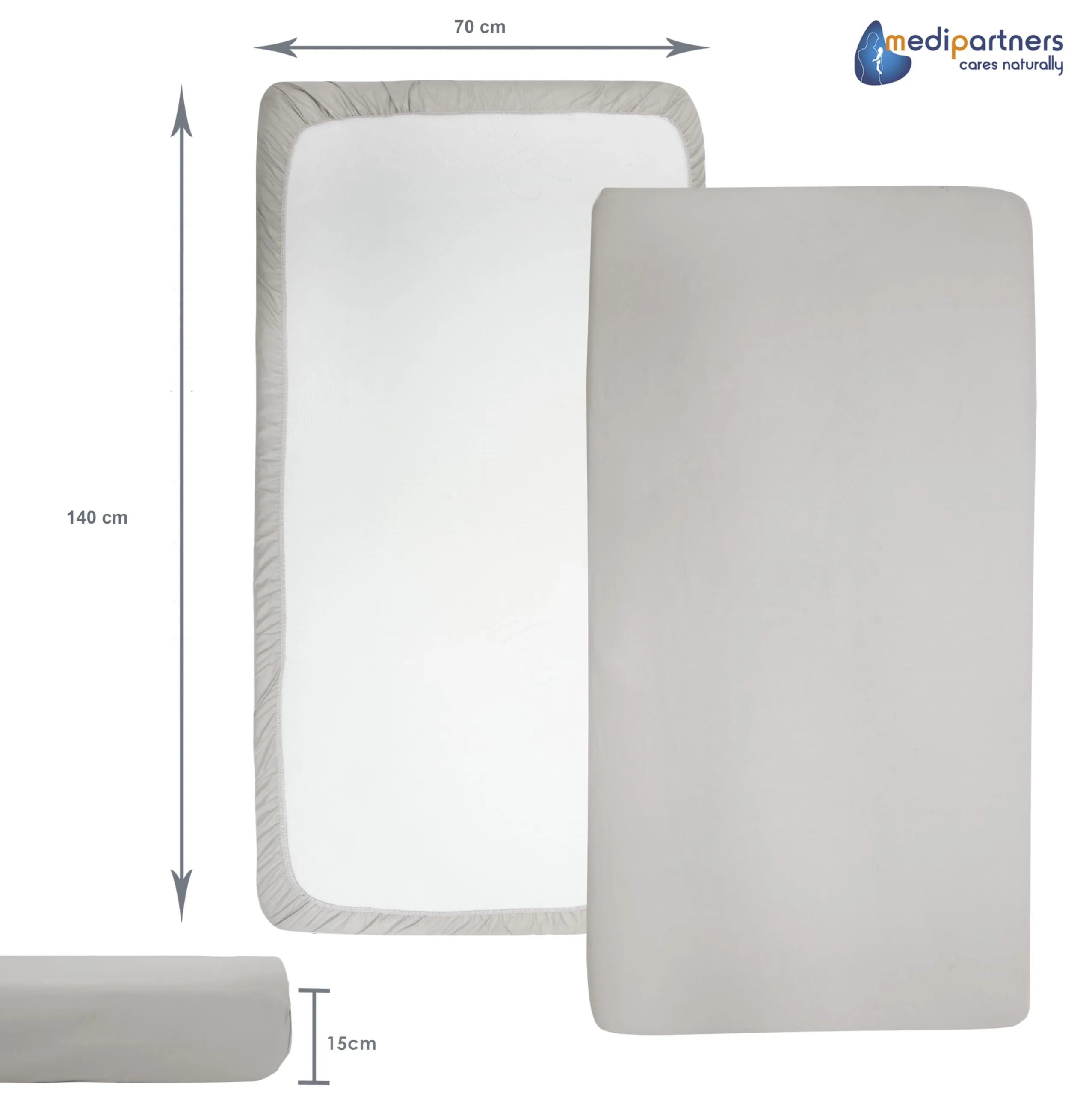 Medi Partners Lenzuola Lettino Neonato 70x140, 100% Cotone con Angoli (Grigio) - immagine 3