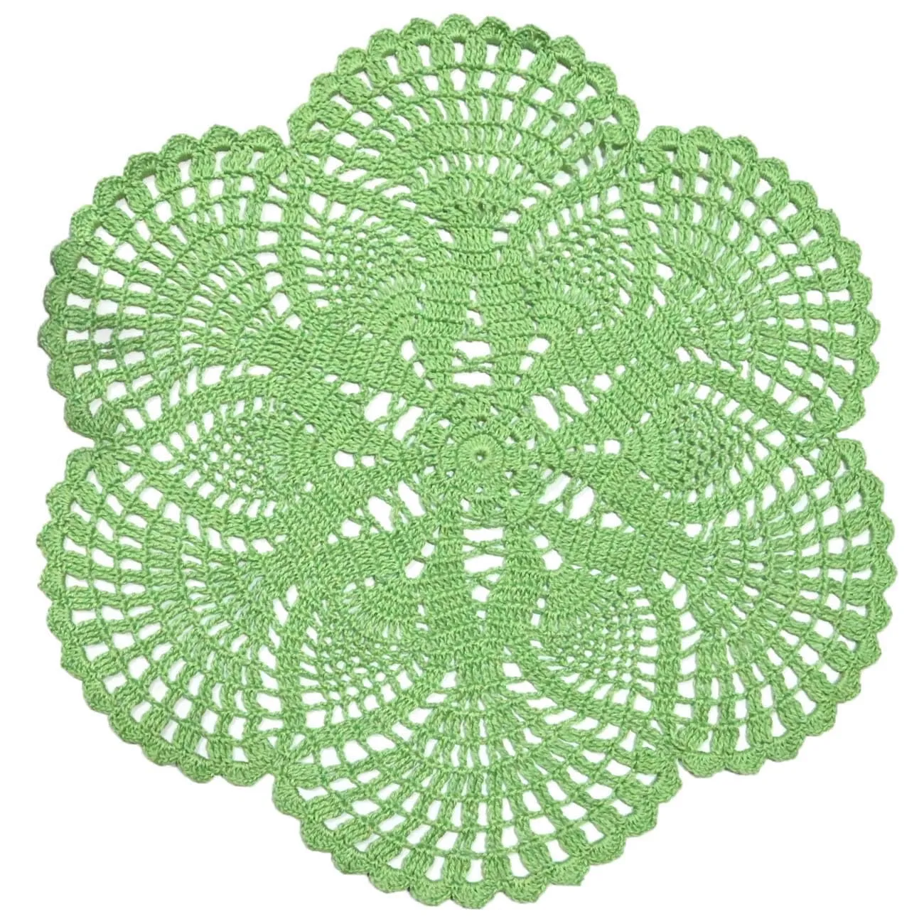BOMHCS Tovagliette rotonde in pizzo all'uncinetto fatto a mano, motivo floreale 6 petali, 39,4 cm - 44,5 cm, verde mela - immagine 1