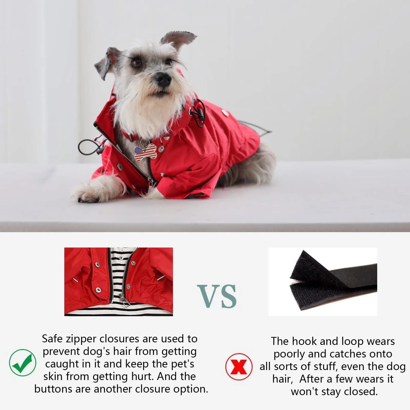 Morezi Impermeabile per cani, traspirante con cerniera, cappuccio staccabile - Rosso - M - immagine 5