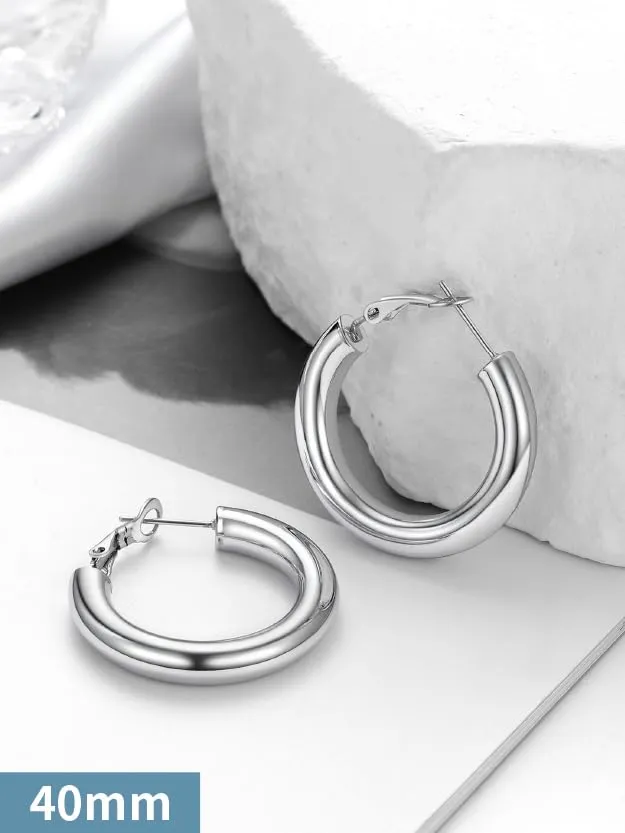 PROSTEEL Orecchini a Cerchio in Acciaio Inossidabile 316L, 40mm, Argento - immagine 7