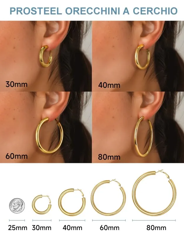 PROSTEEL Orecchini a Cerchio 60mm Oro - immagine 2