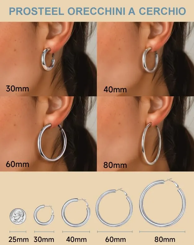 PROSTEEL Orecchini a Cerchio 60mm Argento - immagine 4