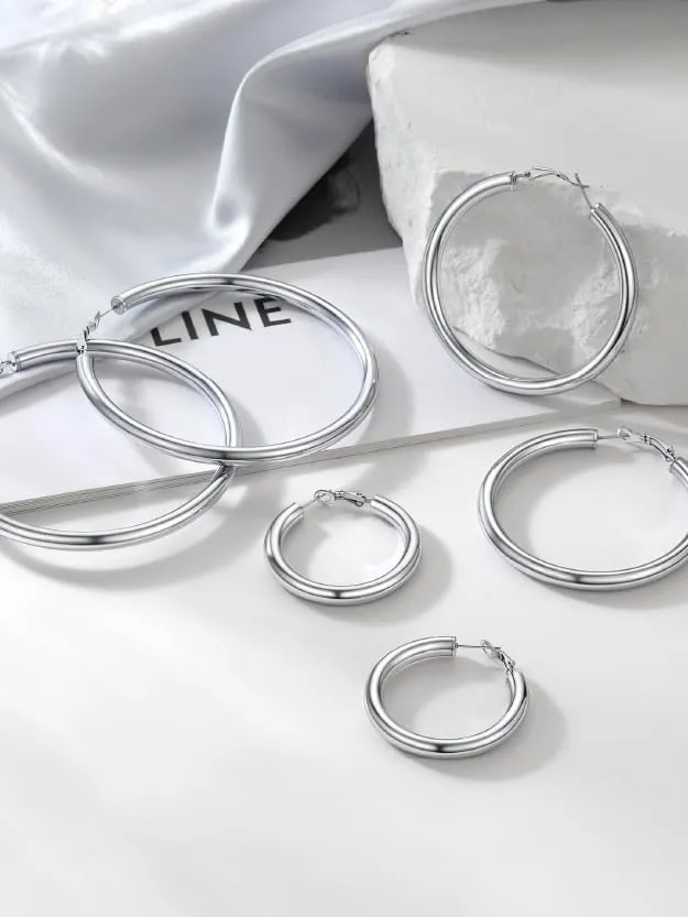 PROSTEEL Orecchini a Cerchio 60mm Argento - immagine 6