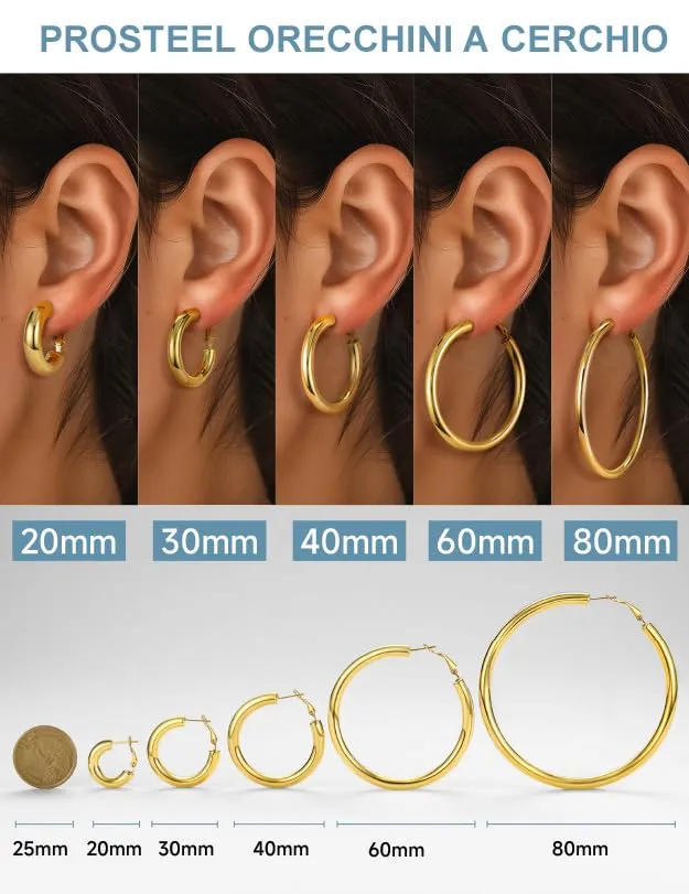 PROSTEEL Orecchini a Cerchio 80mm Oro - immagine 2