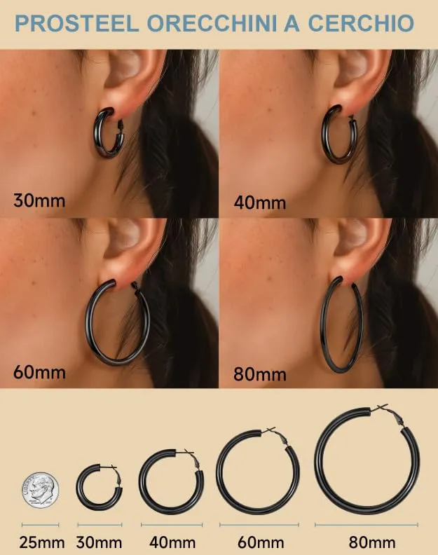 PROSTEEL Orecchini a Cerchio 60mm Nero - immagine 3