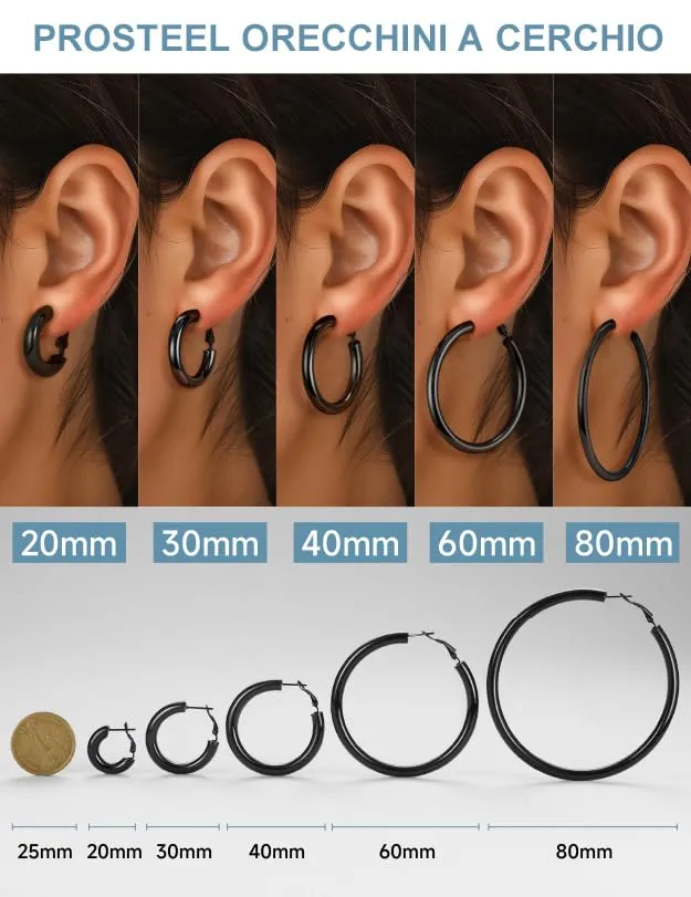 PROSTEEL Orecchini a Cerchio 60mm Nero - immagine 4