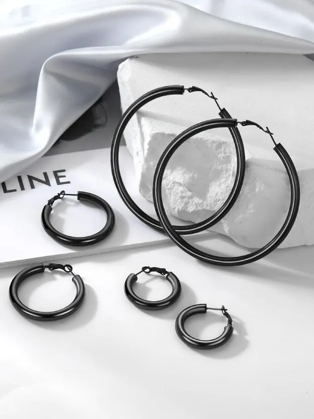 PROSTEEL Orecchini a Cerchio 60mm Nero - immagine 6
