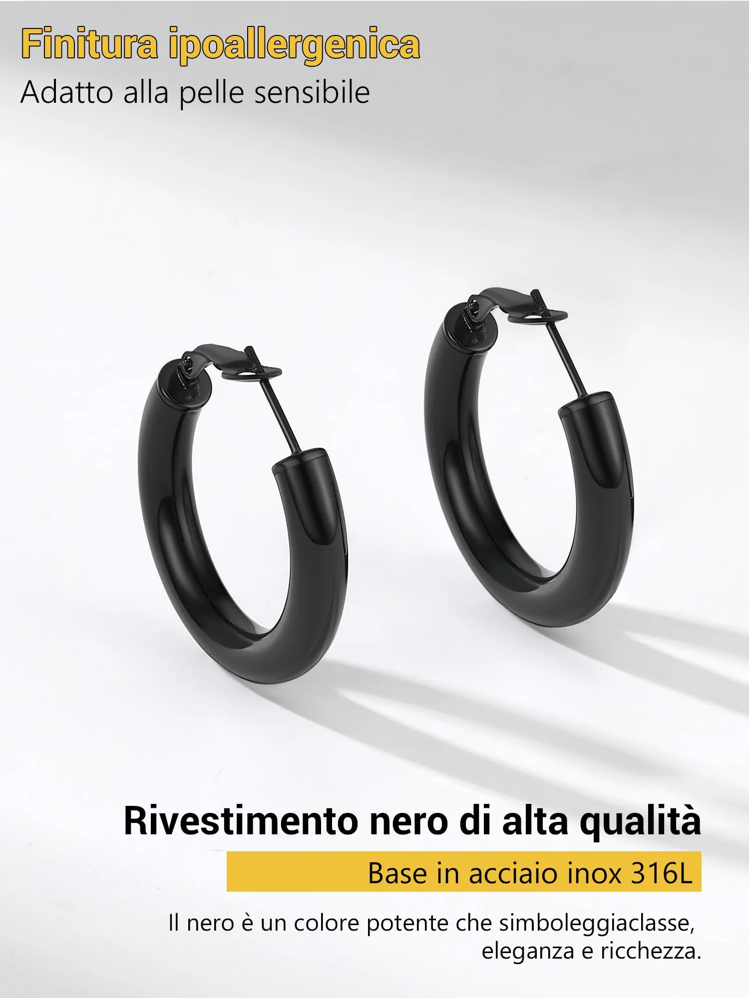 PROSTEEL Orecchini a Cerchio 30mm Nero - immagine 4
