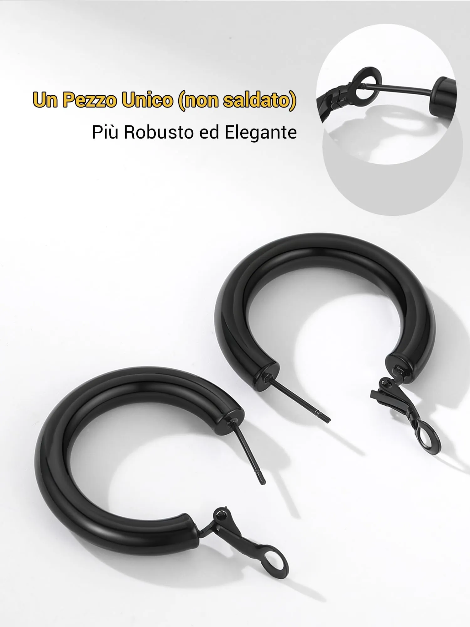 PROSTEEL Orecchini a Cerchio 30mm Nero - immagine 6