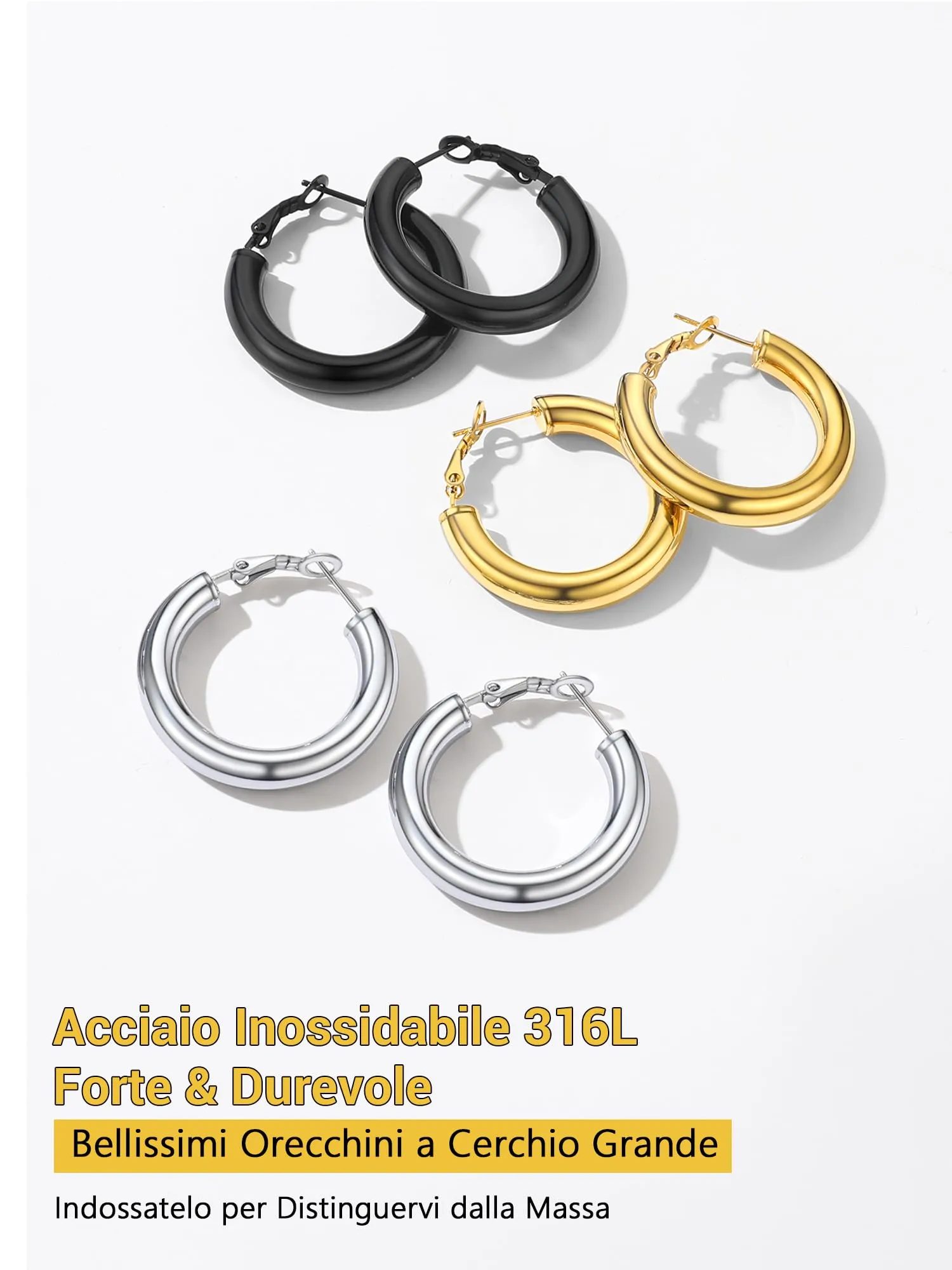 PROSTEEL Orecchini a Cerchio 30mm Nero - immagine 7