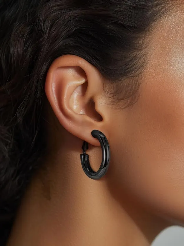 PROSTEEL Orecchini a Cerchio 30mm Nero - immagine 8